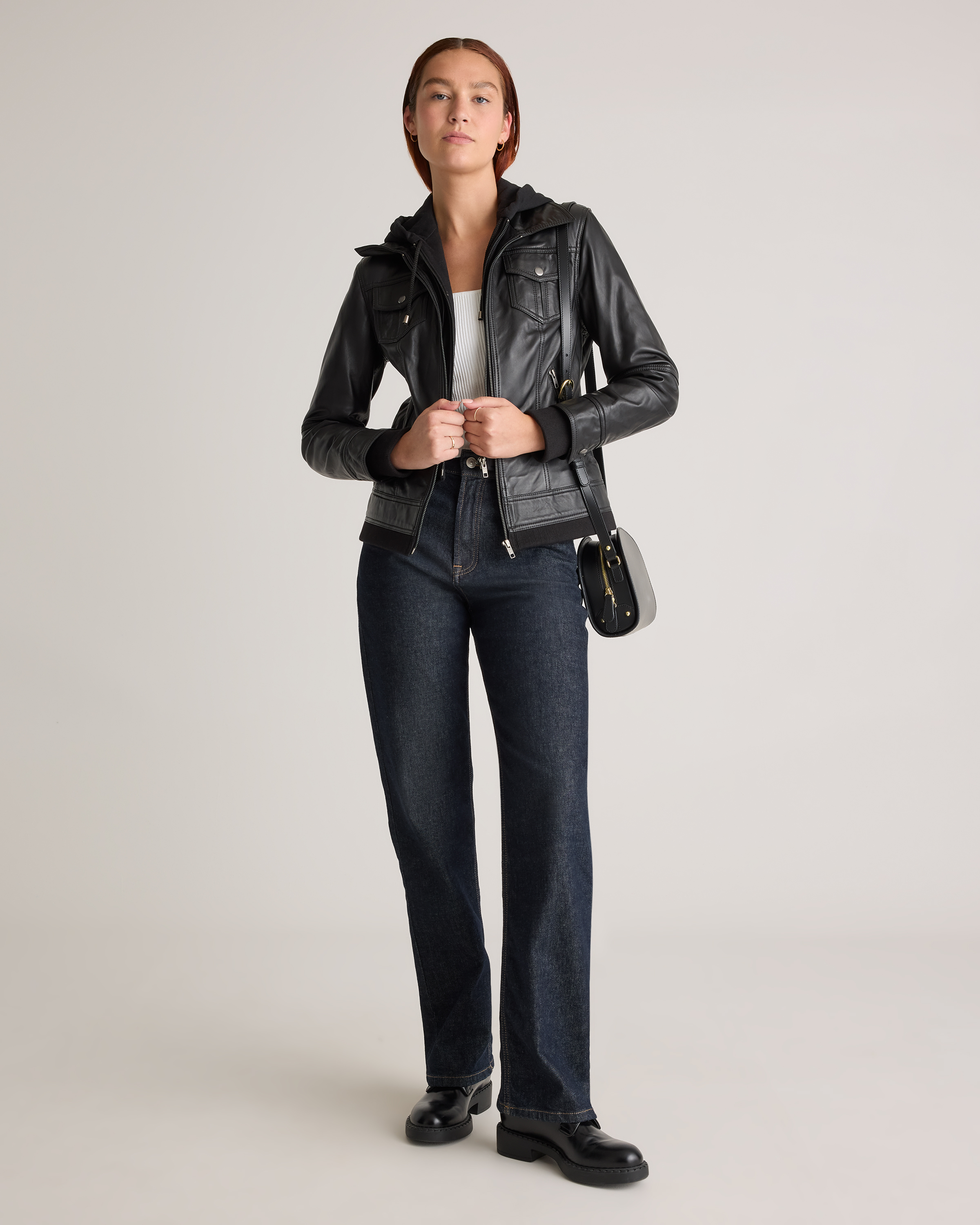 100% Leather Jacket with Hood