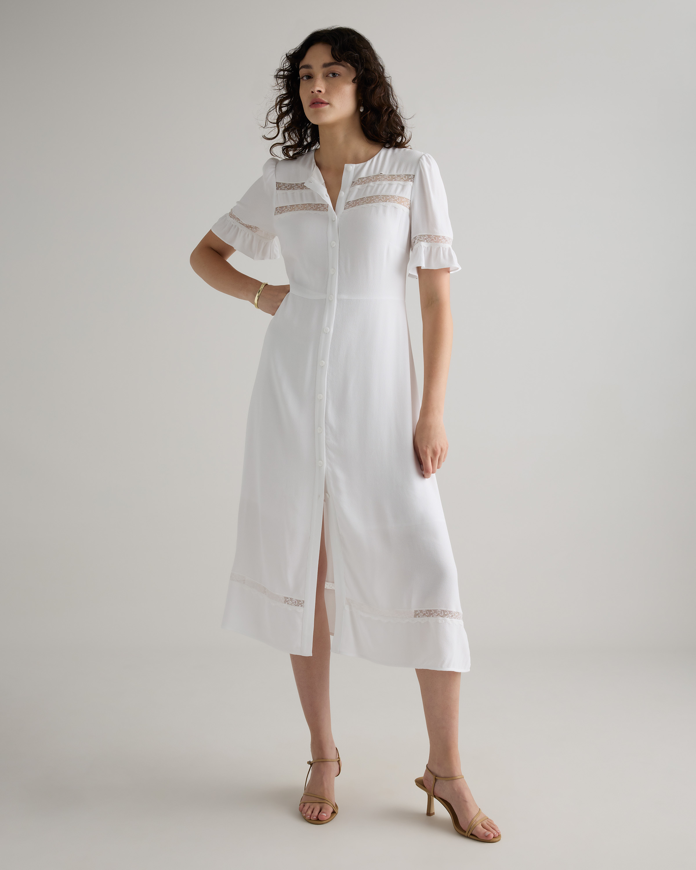 Lightweight Crepe Lace Inset Midi Dress