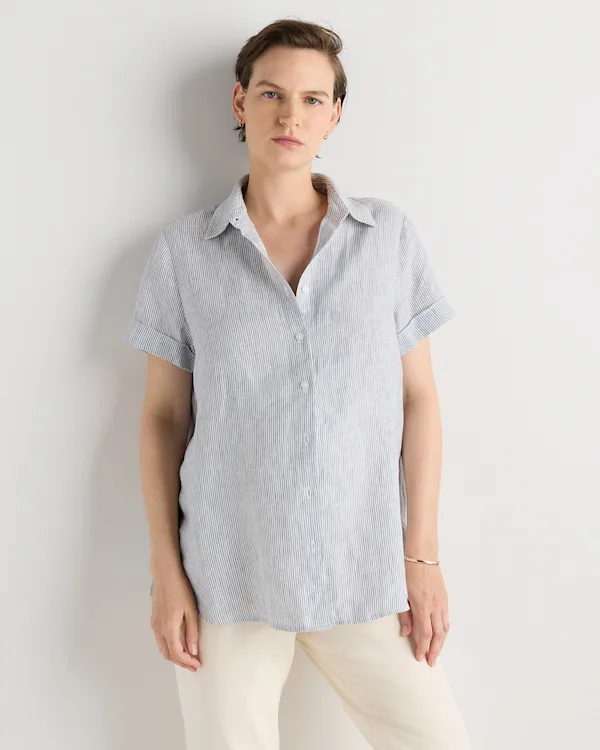 100% European Linen Maternity Camp Shirt