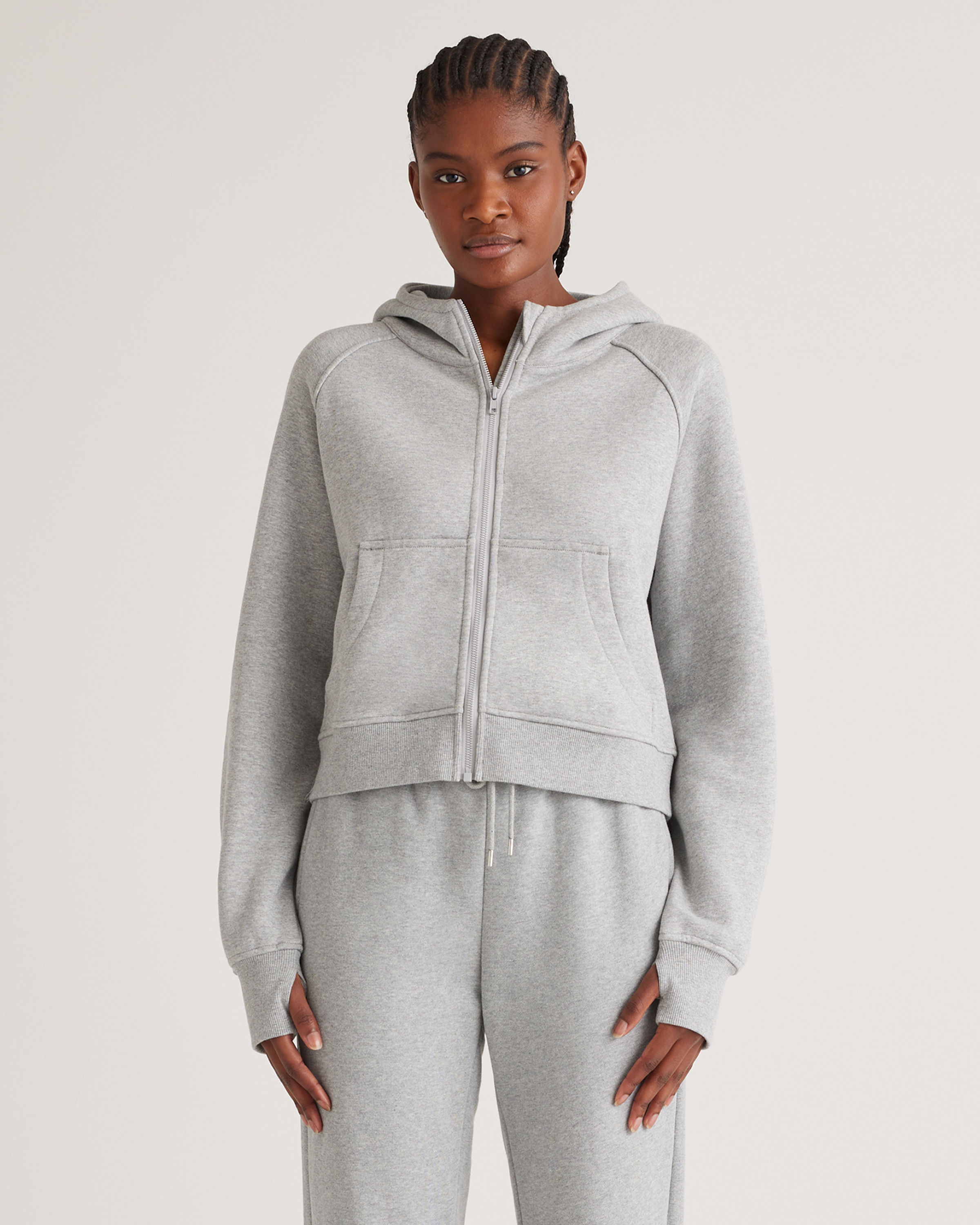 Shop Quince Women's Organic Heavyweight Fleece Cropped Full Zip Hoodie In Heather Grey
