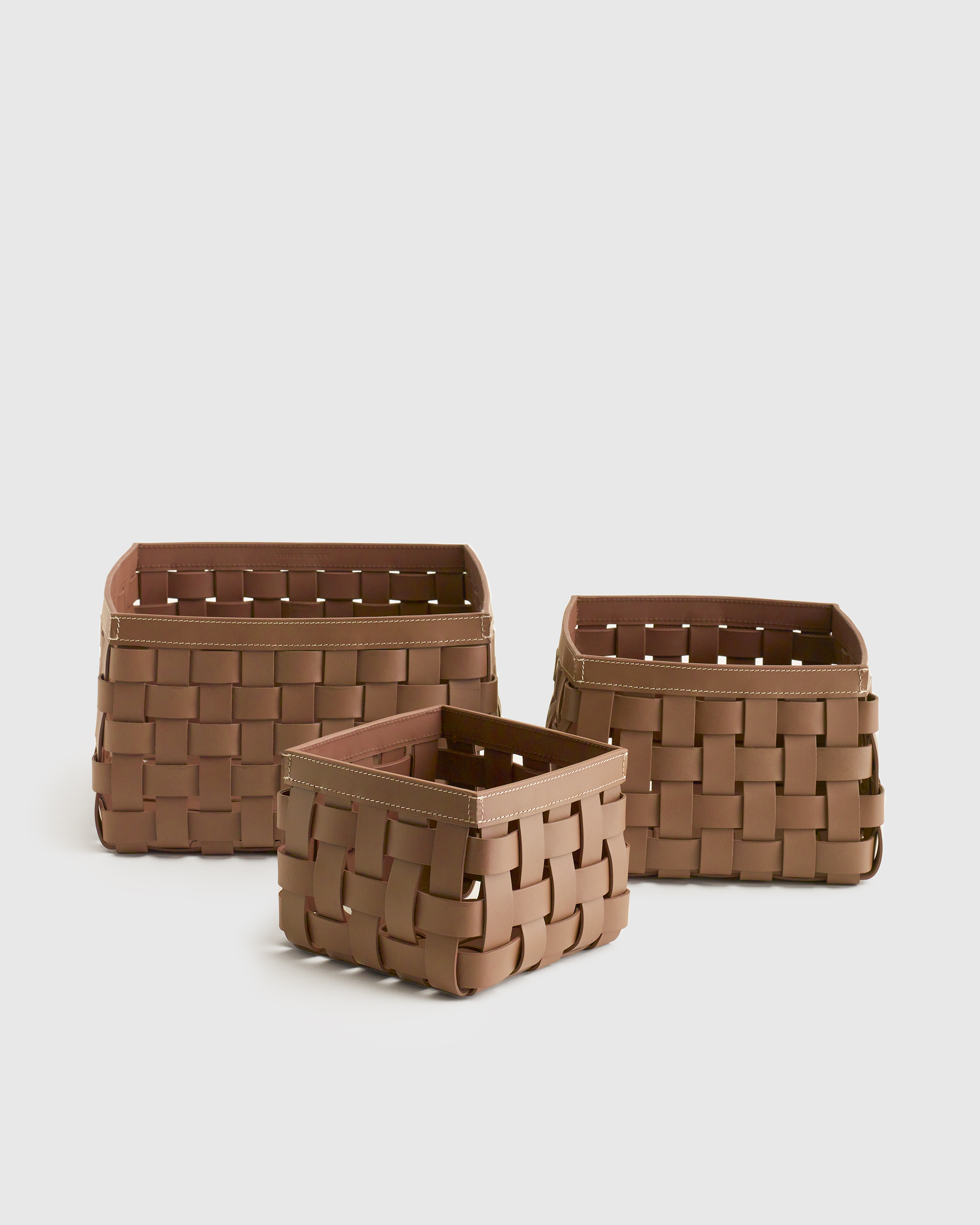Quince Recycled Woven Leather Baskets Set Of 3 In Brown