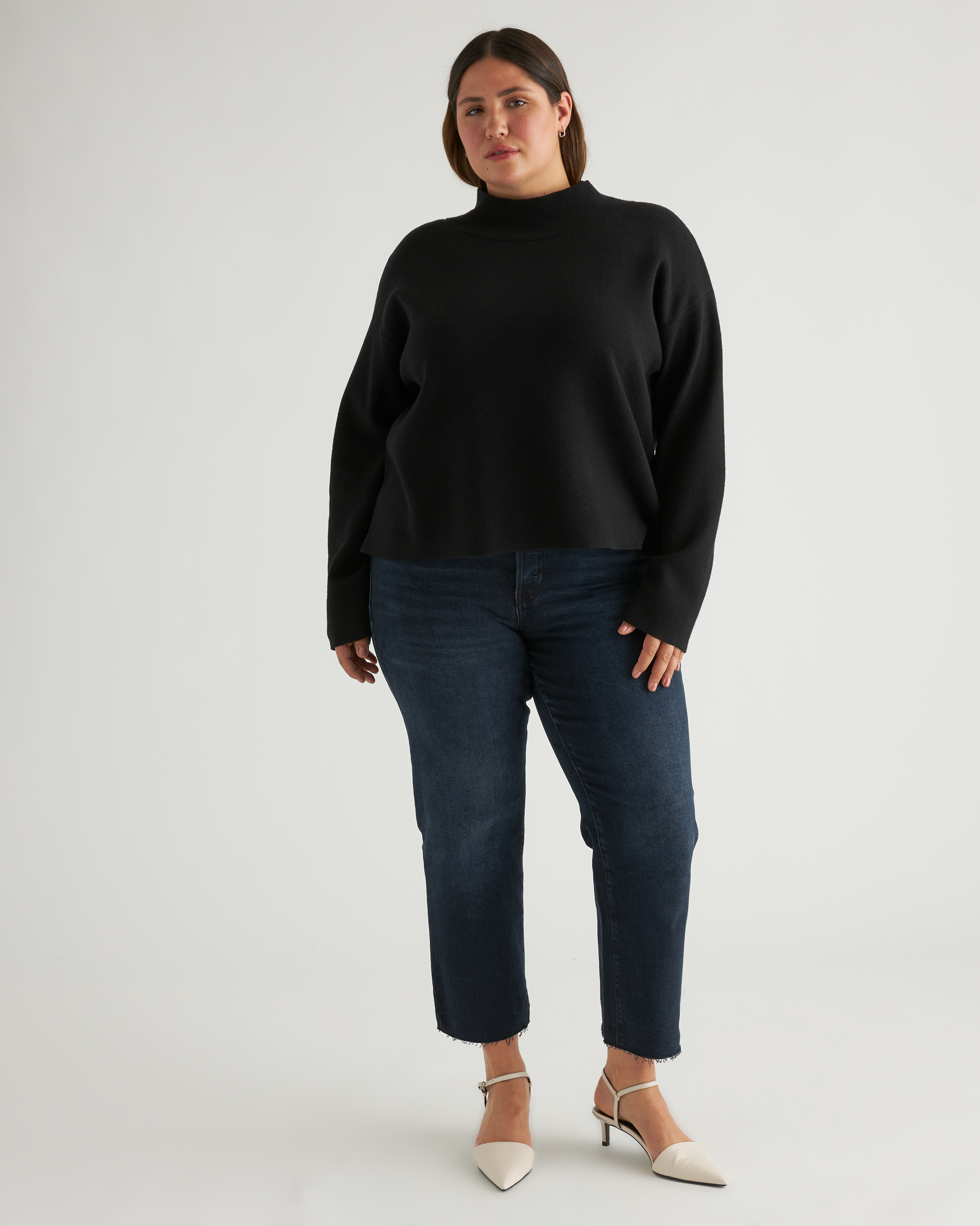 MODAL STRETCH MILANO MOCK NECK ブラック　Lサイズ Eco-Knit Milano Stitch Mock Neck Pullover
