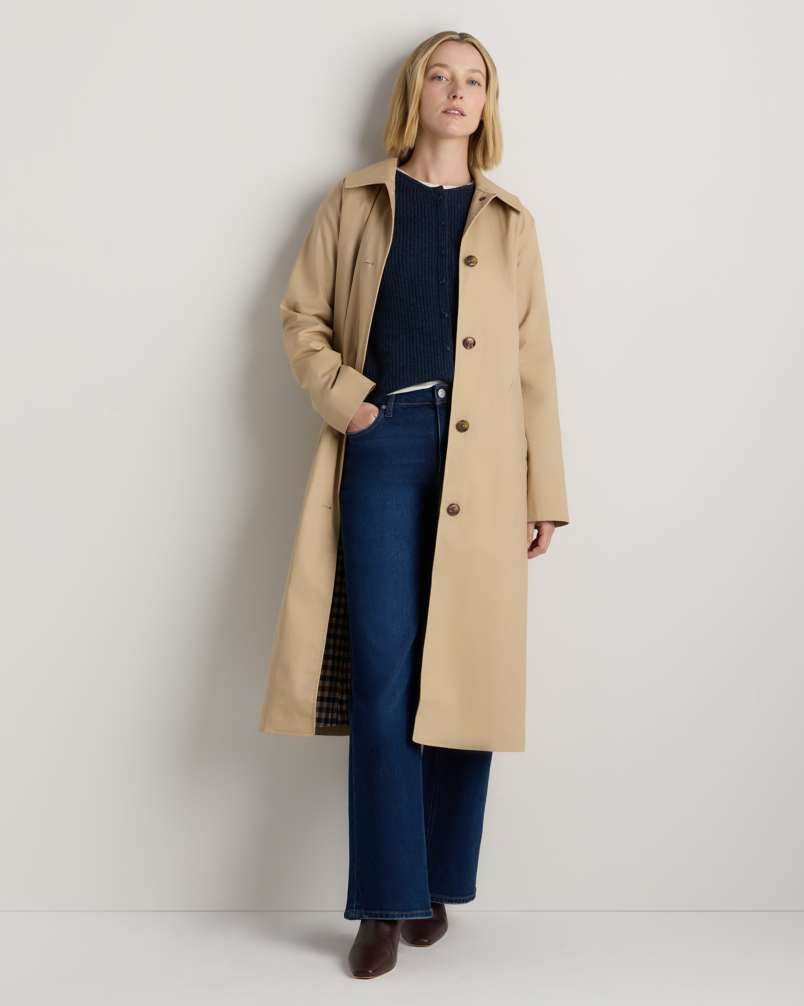 Comfort Stretch Mac Coat in Navy | Quince Canada