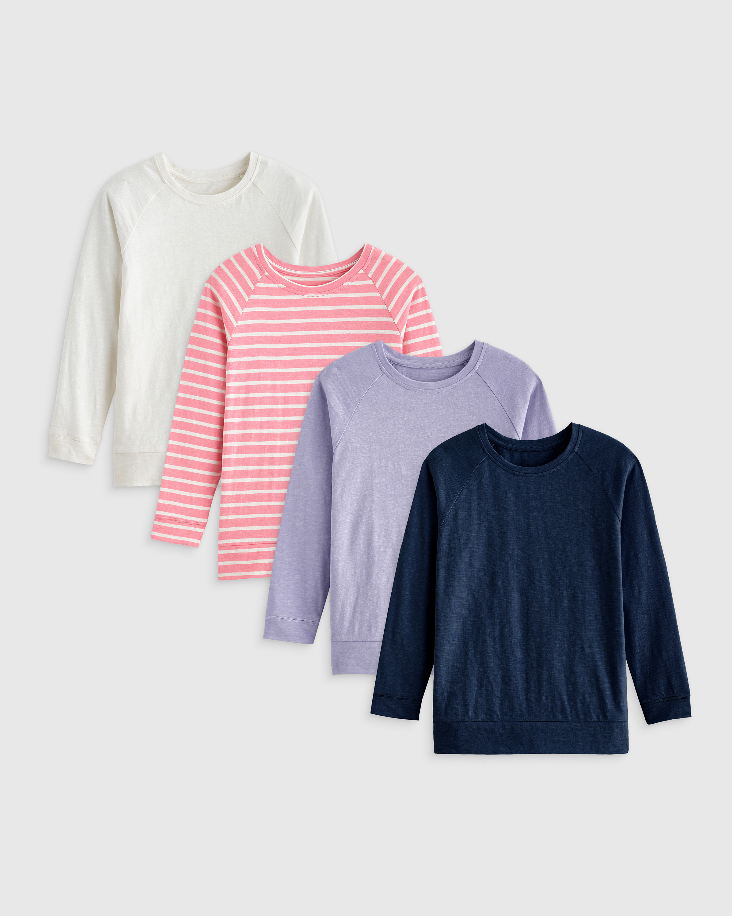 Shop Quince Slub Long Sleeve T-shirt 4-pack In White/pink Stripe/lilac