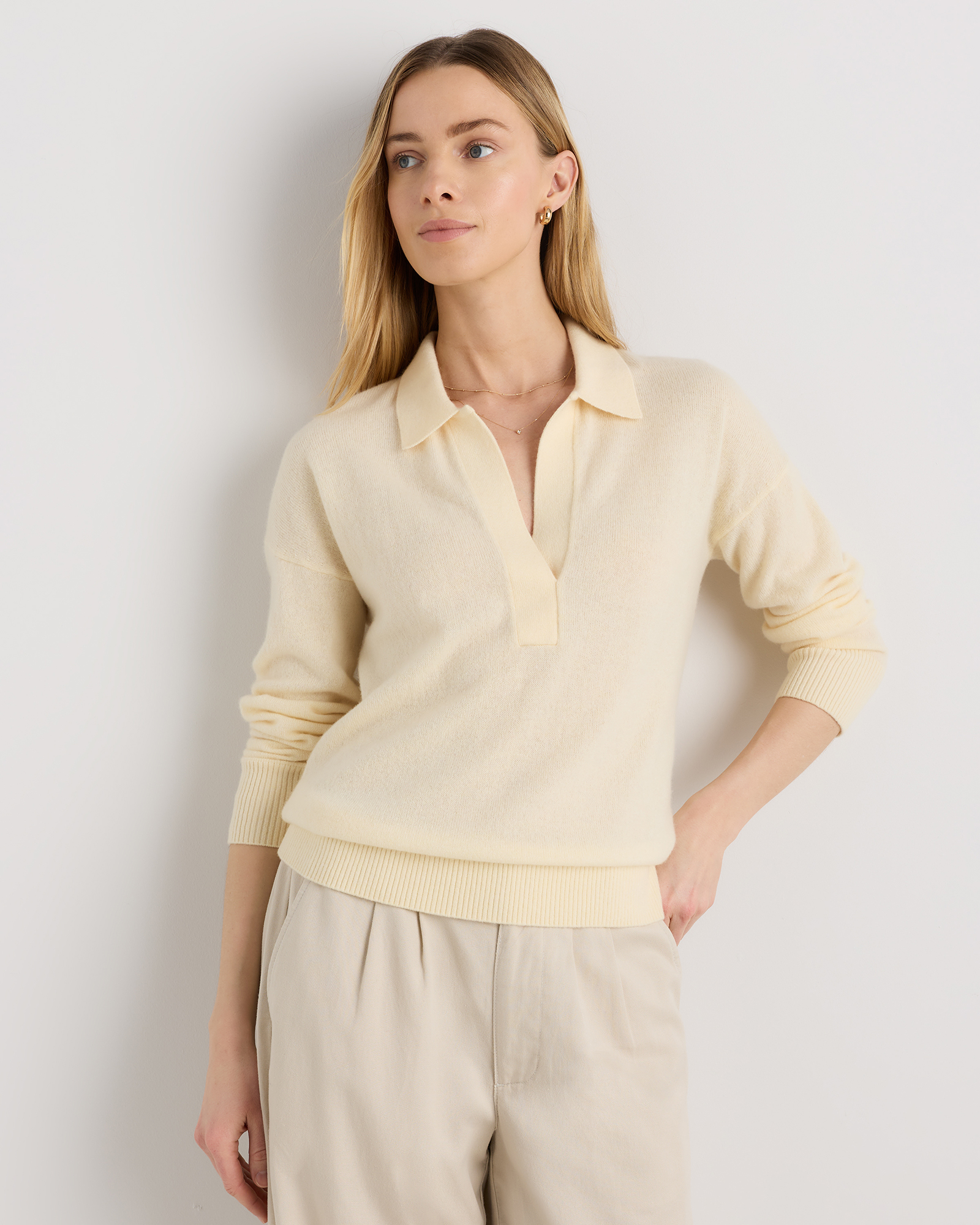 トップス 25AW cash&barba Mongolian Cashmere POLO Mongolian Cashmere Polo Sweater in Oatmeal