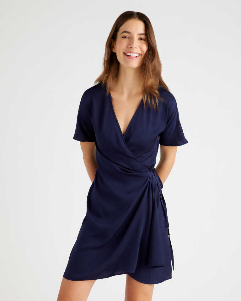 silk wrap dress navy smile