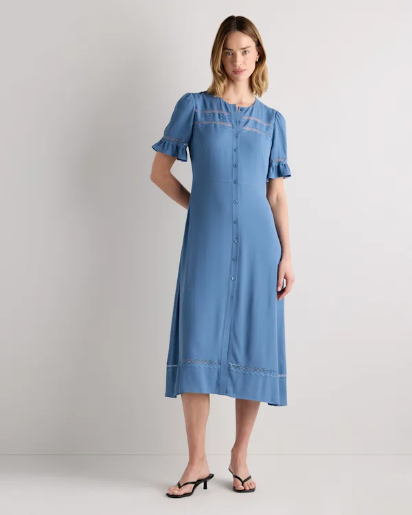 Lightweight Crepe Lace Inset Midi Dress