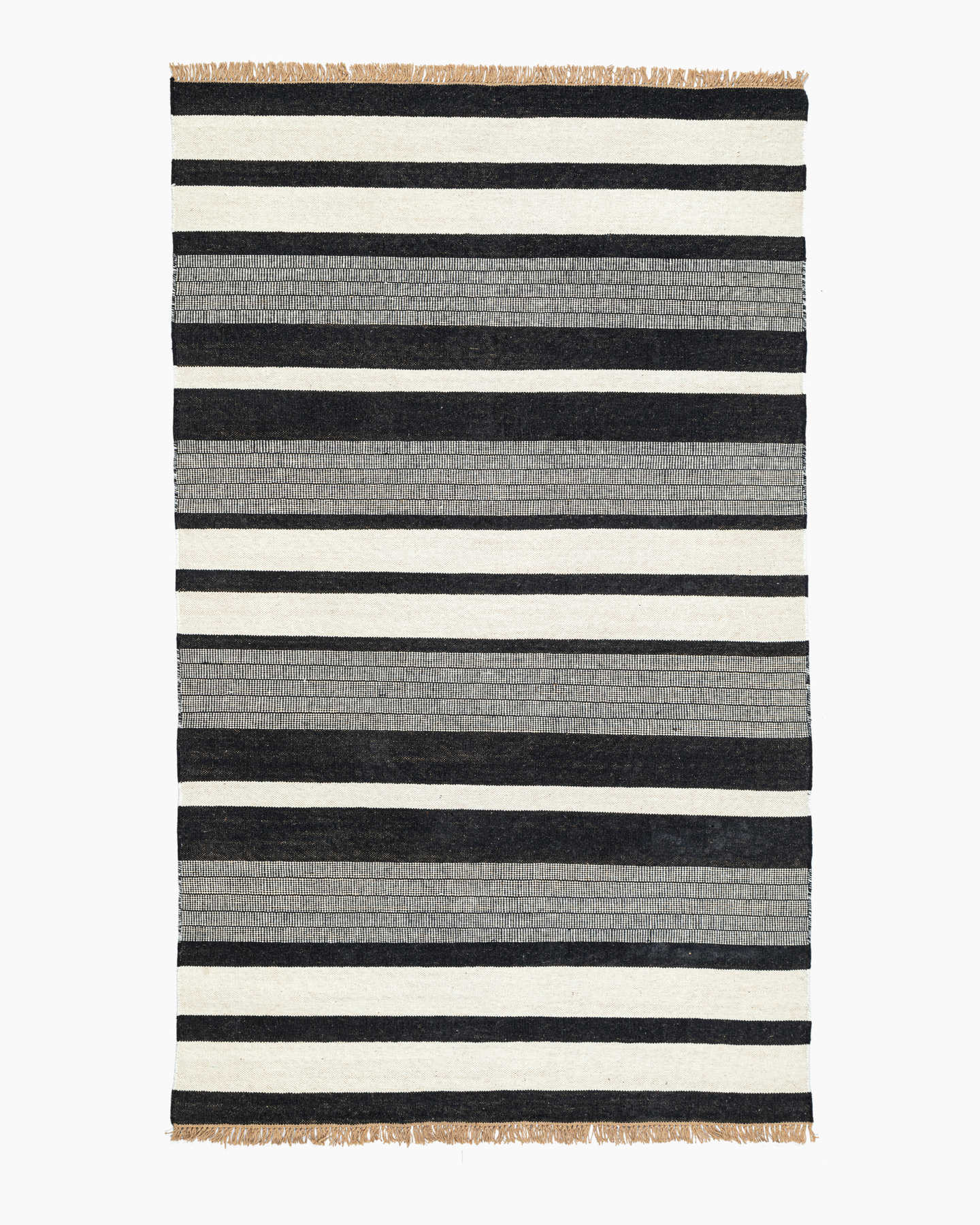Oren Wool Flatweave Rug - Black/White Stripe