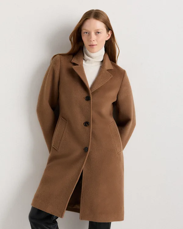 Camel Hair Single-Breasted Midi Coat