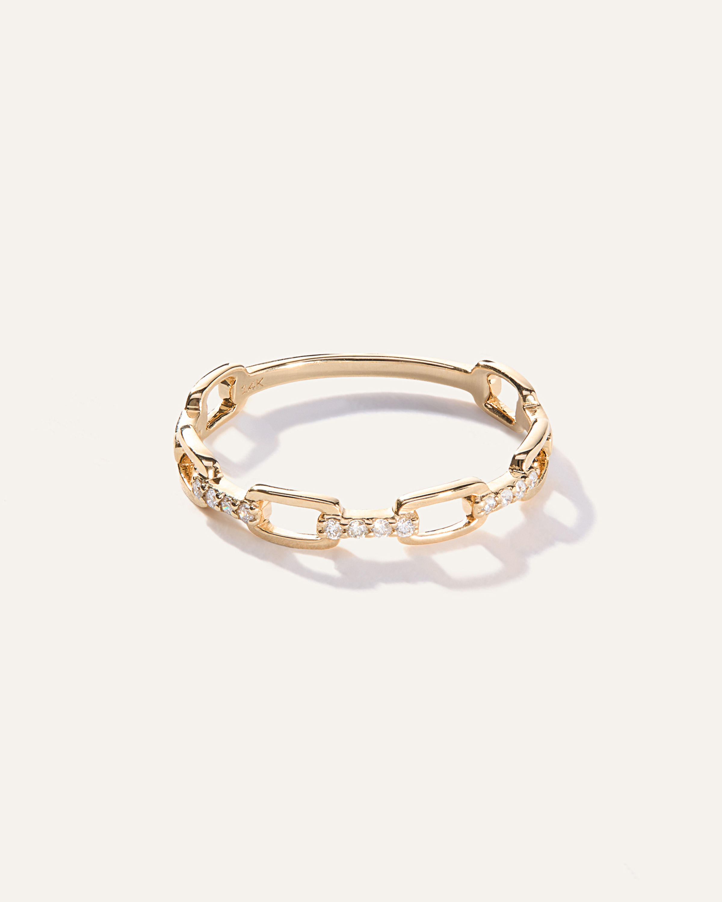 14K Gold Diamond Paperclip Link Ring