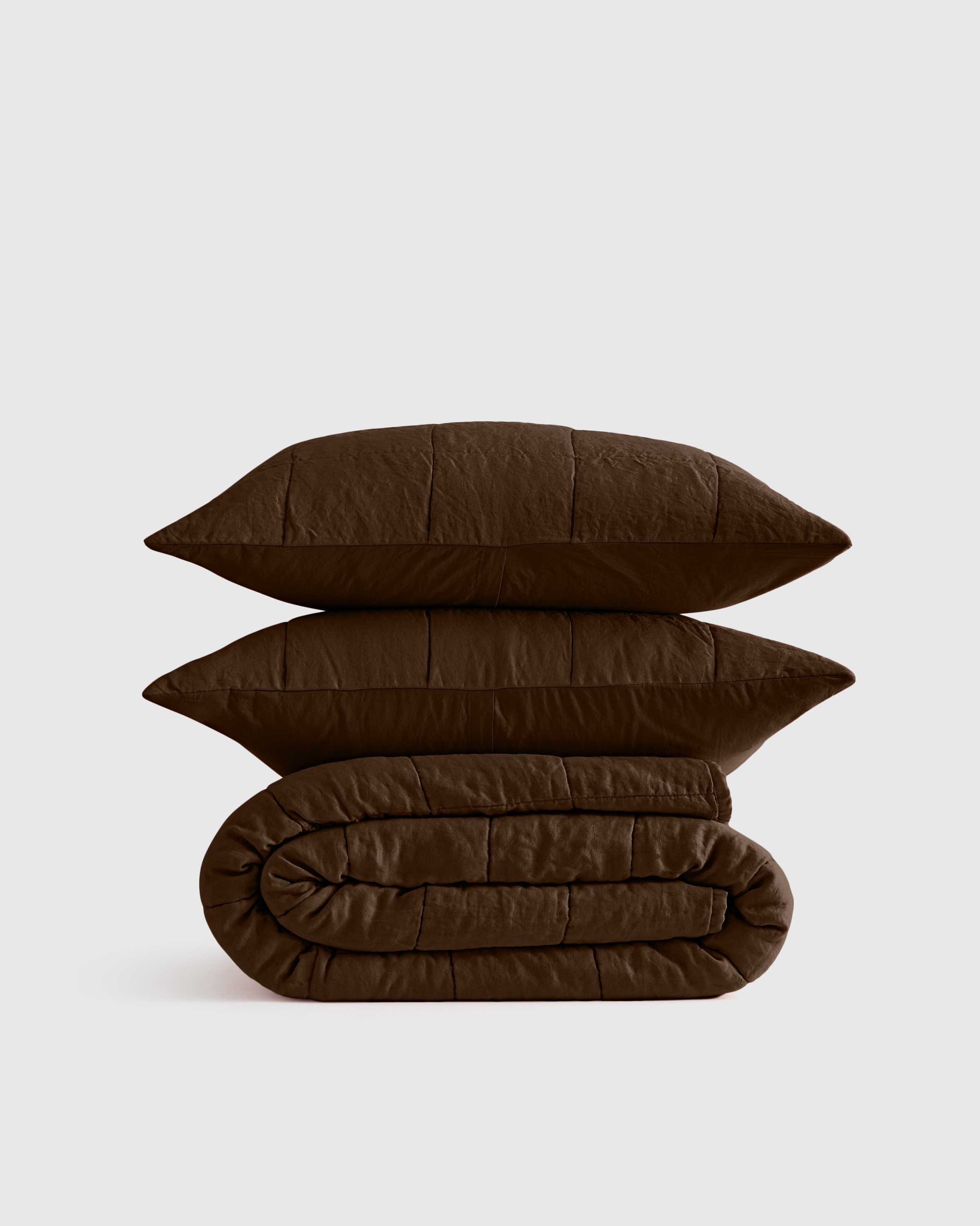 Lightweight European Linen Box Quilt Set in Espresso