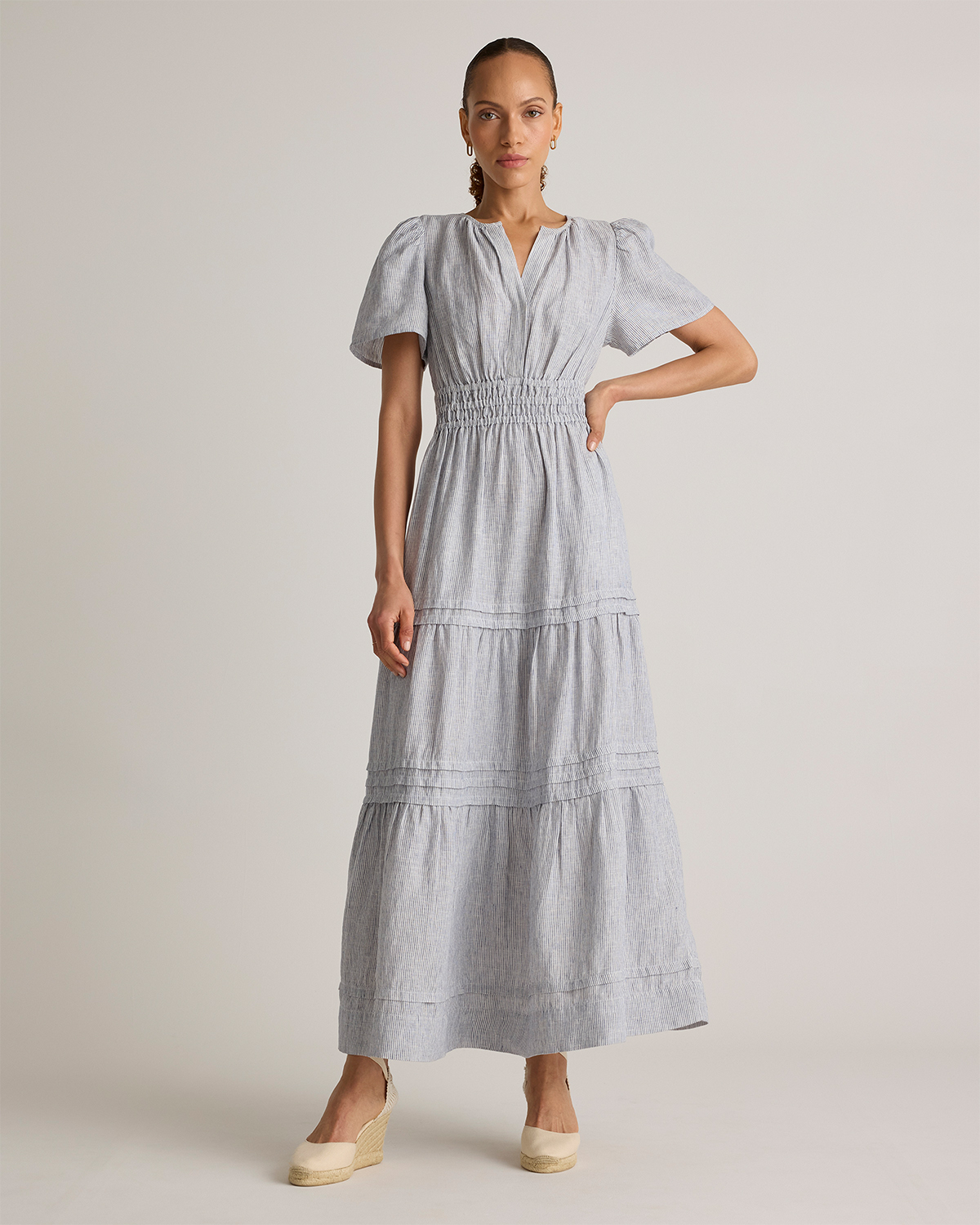100% European Linen Tiered Maxi Dress