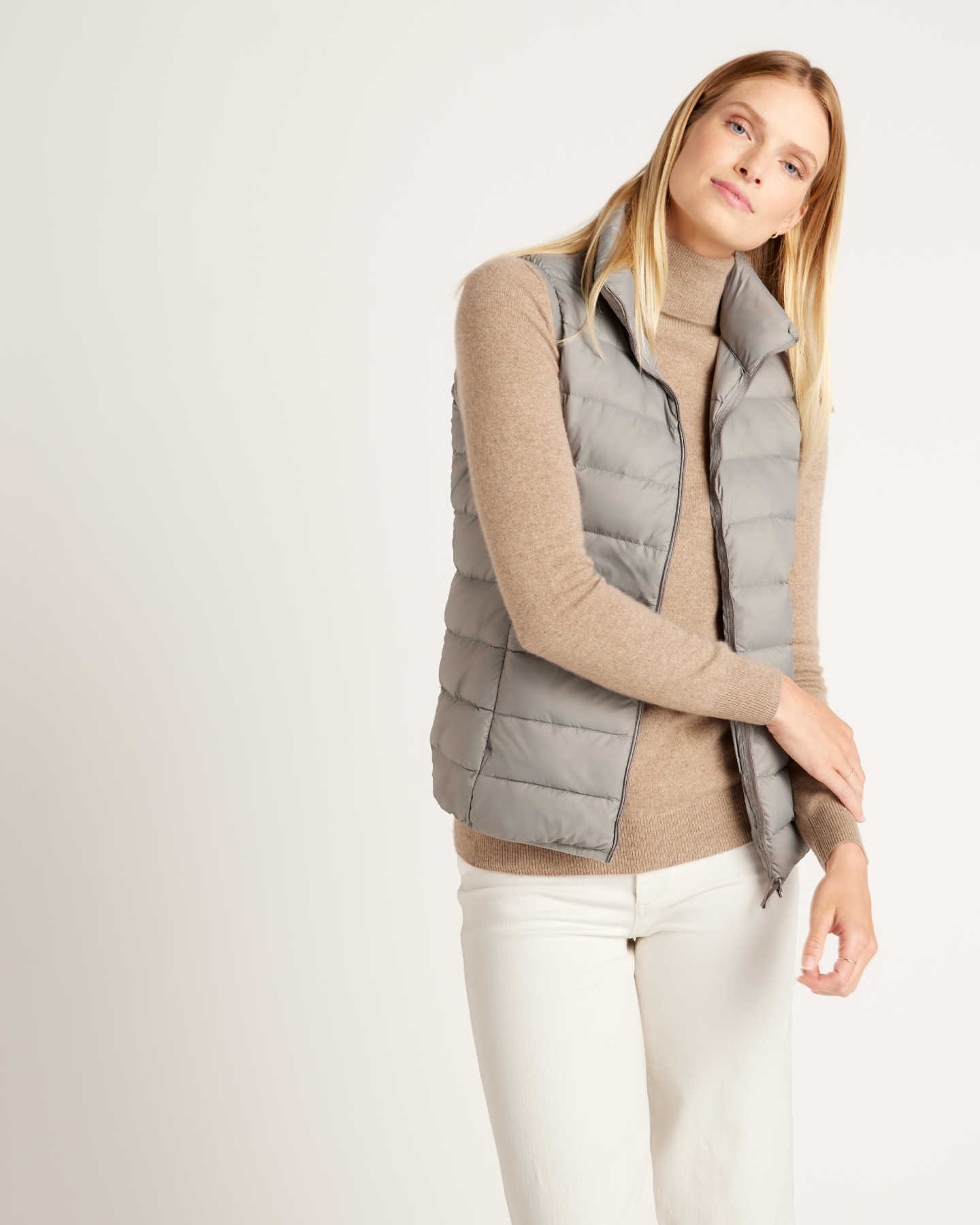 Lightweight Down Puffer Vest - Light Grey