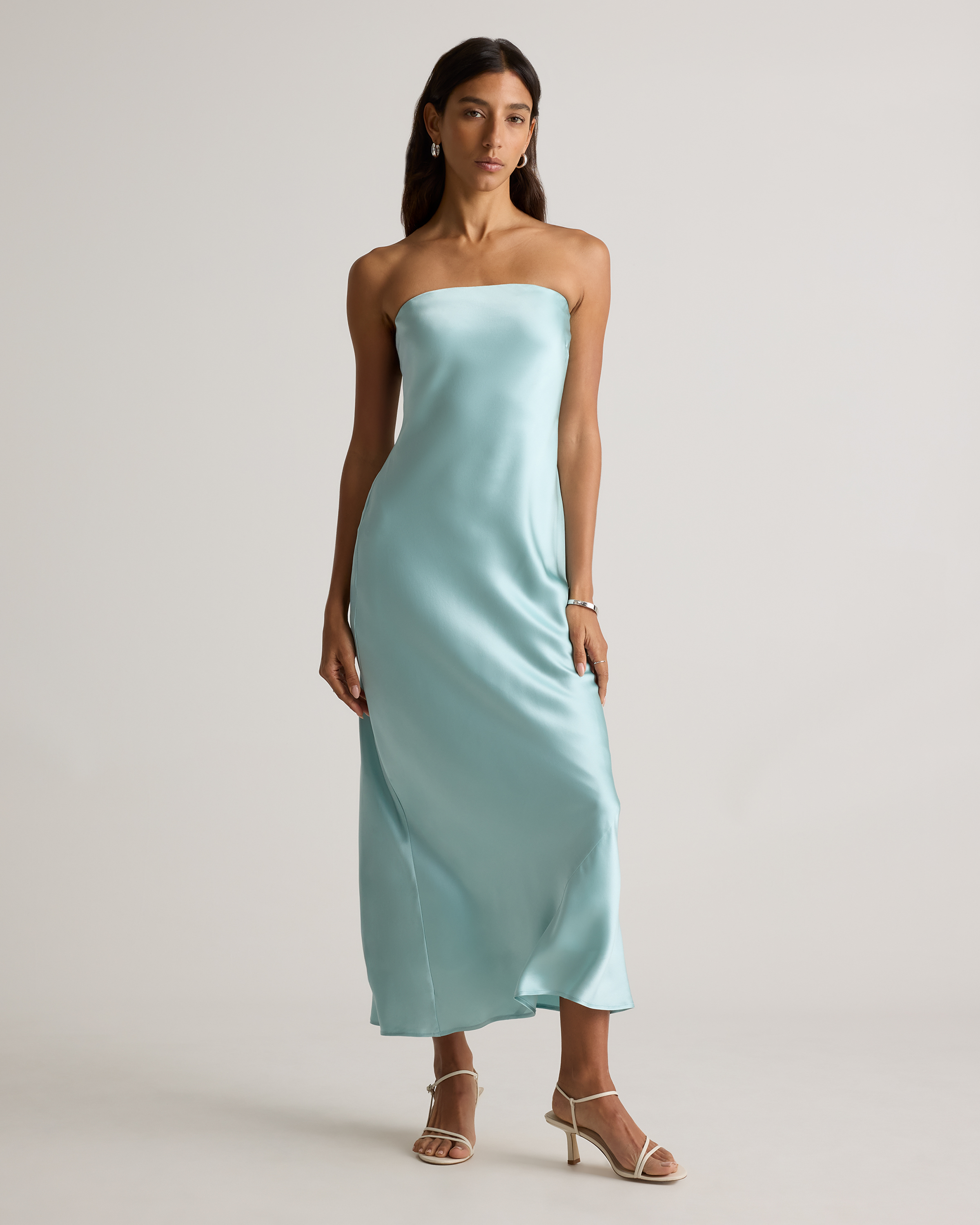 quince strapless silk dress Women's Strapless Midi Dress in Hot Fudge, Size Large, Mulberry Silk by Quince
