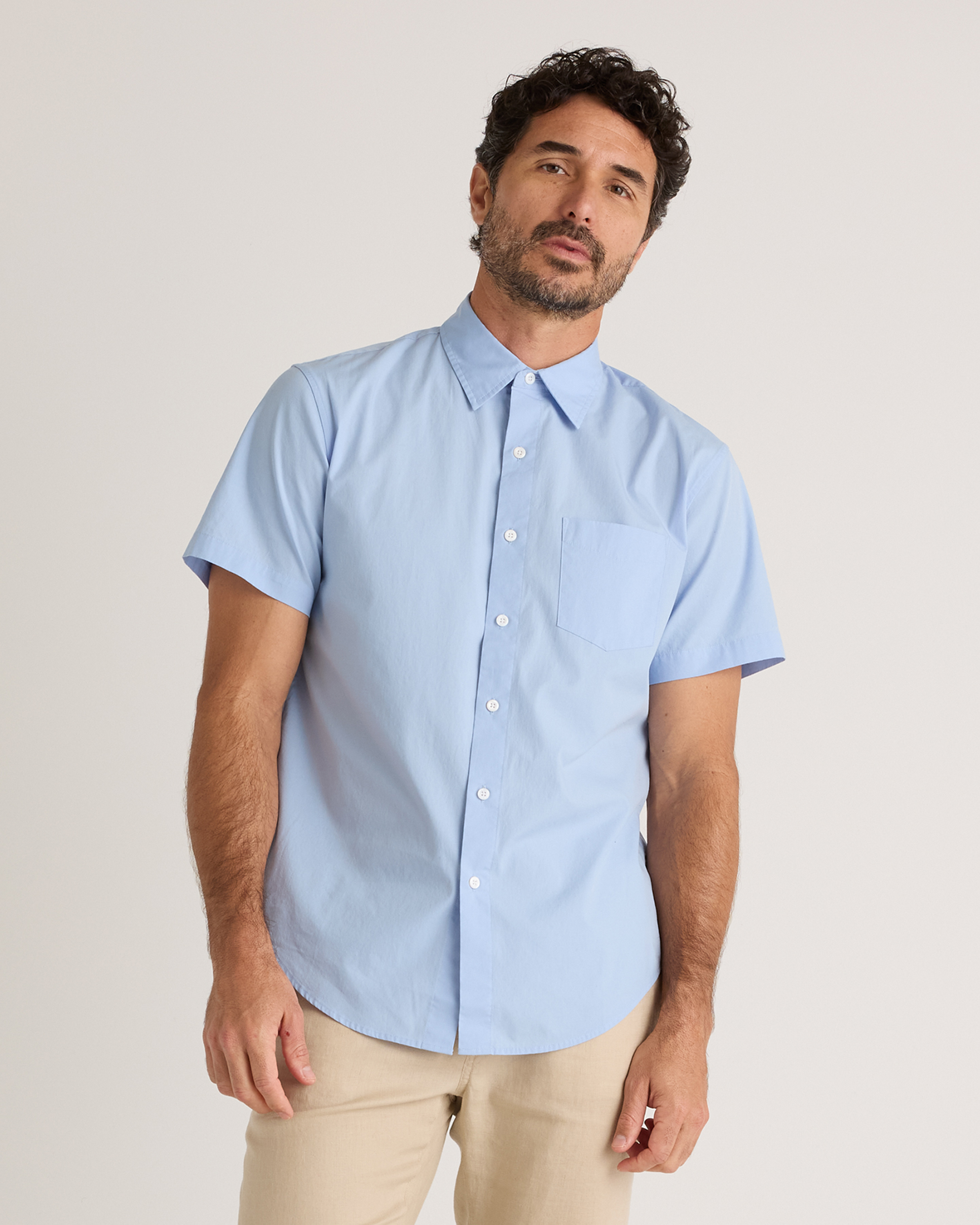Shop Quince Men's Stretch Poplin Short Sleeve Shirt In Light Blue