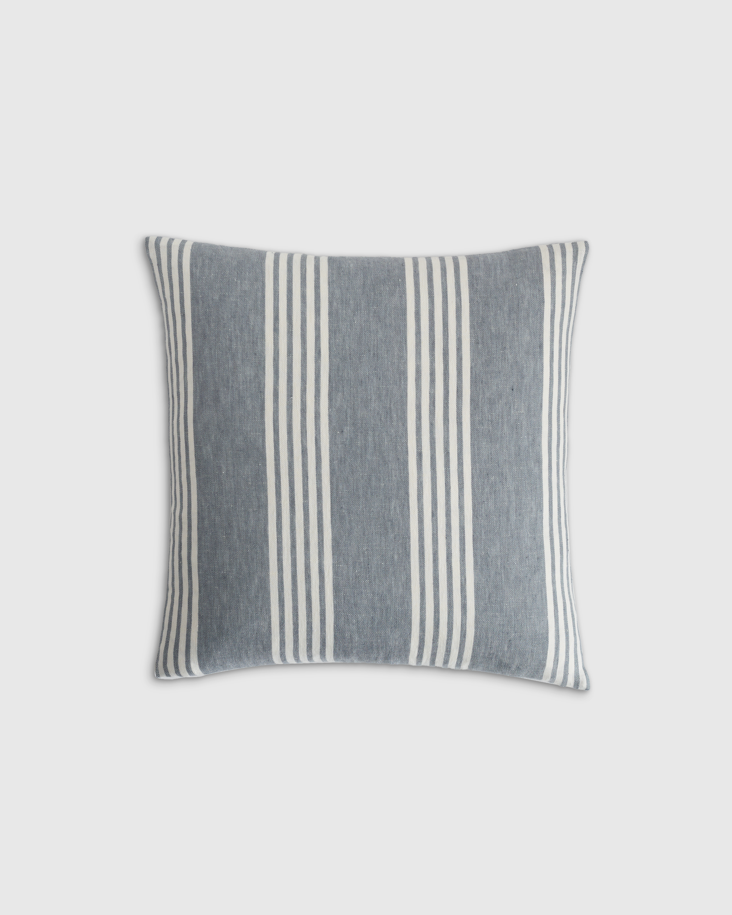 Quince Sloane Linen Reversible Woven Stripe Pillow Cover In Chambray/white
