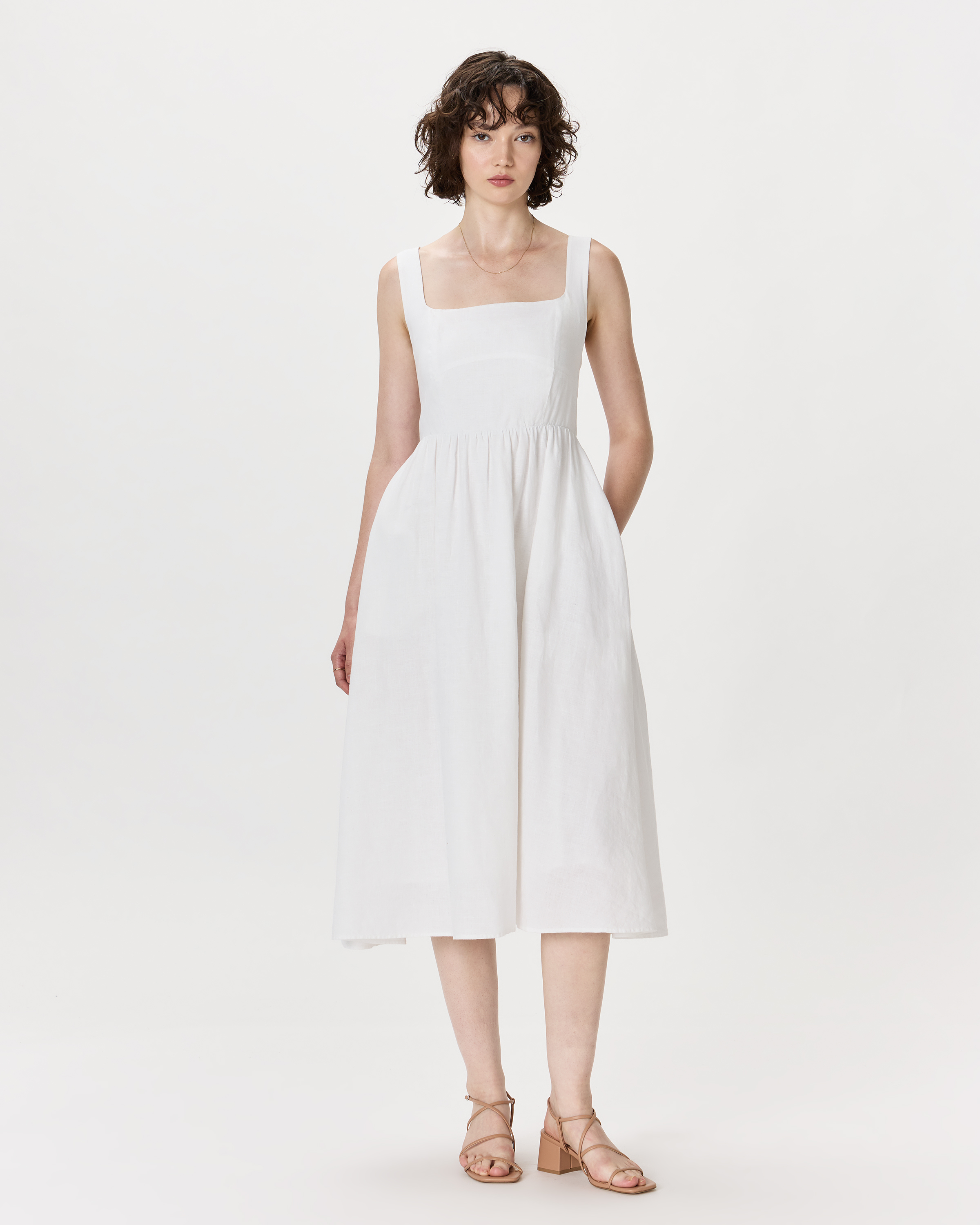 100% European Linen Fit & Flare Midi Dress