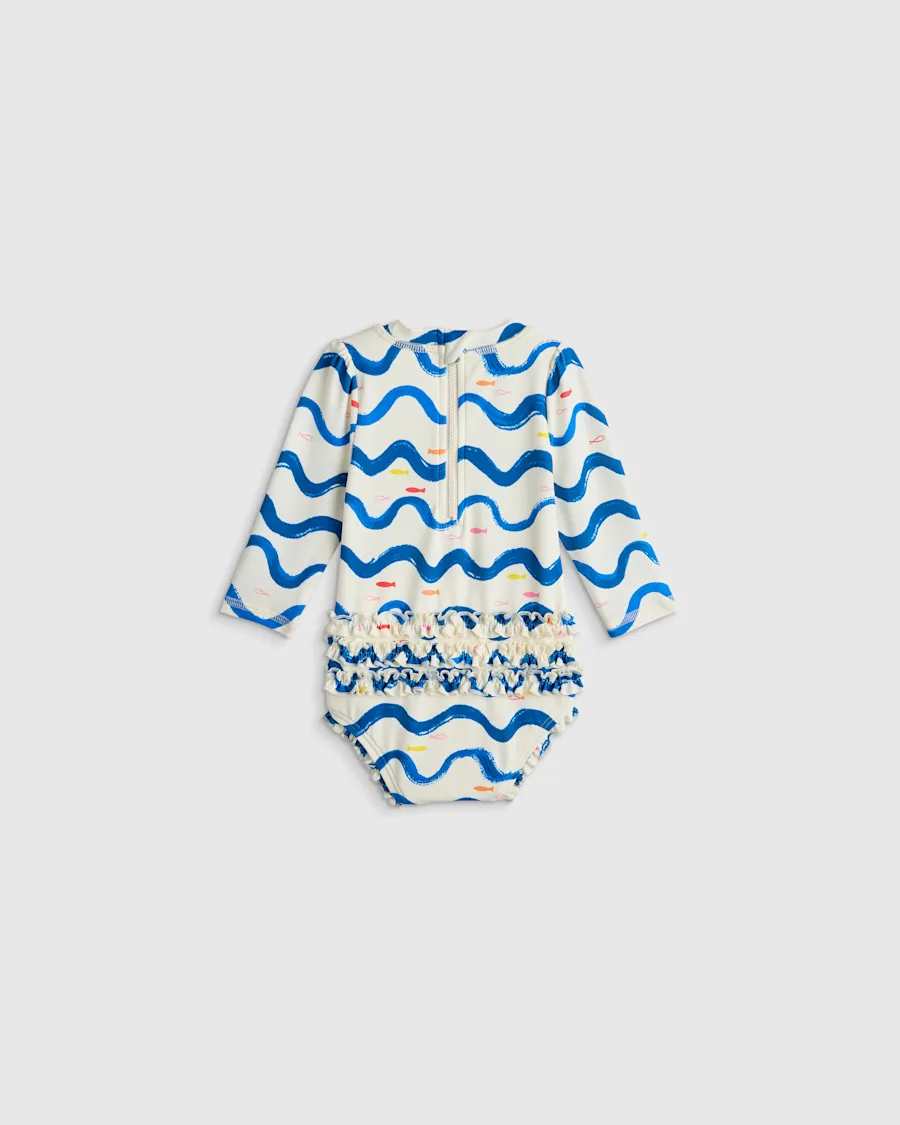 U--868 BABY Long Sleeve Tie One-Piece Swimsuit Wavy Fish 29438 EDITED
