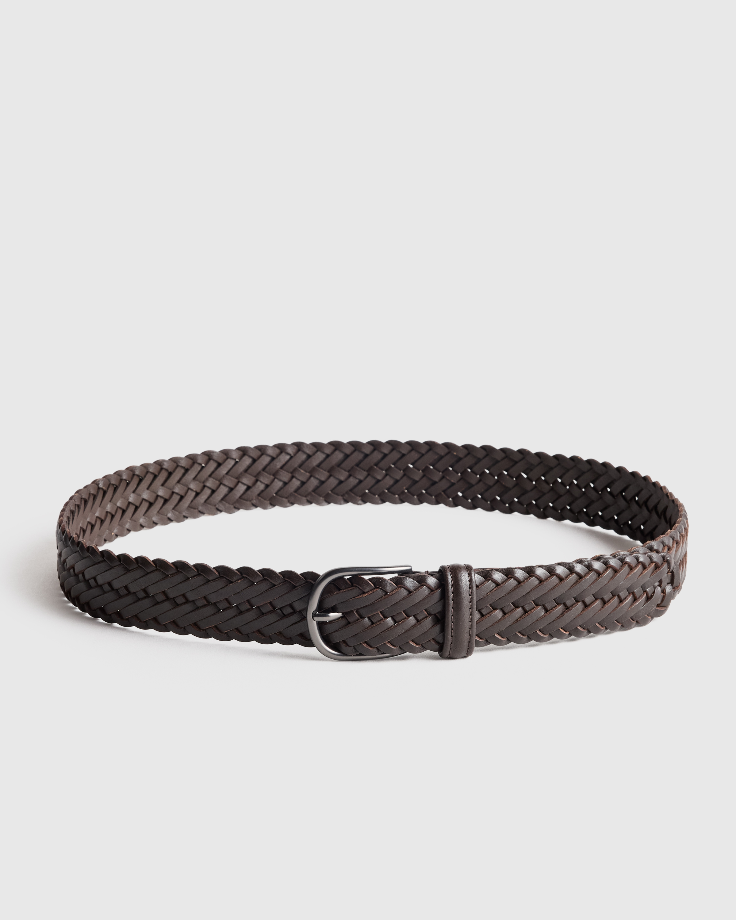 Jack Italian Leather Woven Belt in Hickory