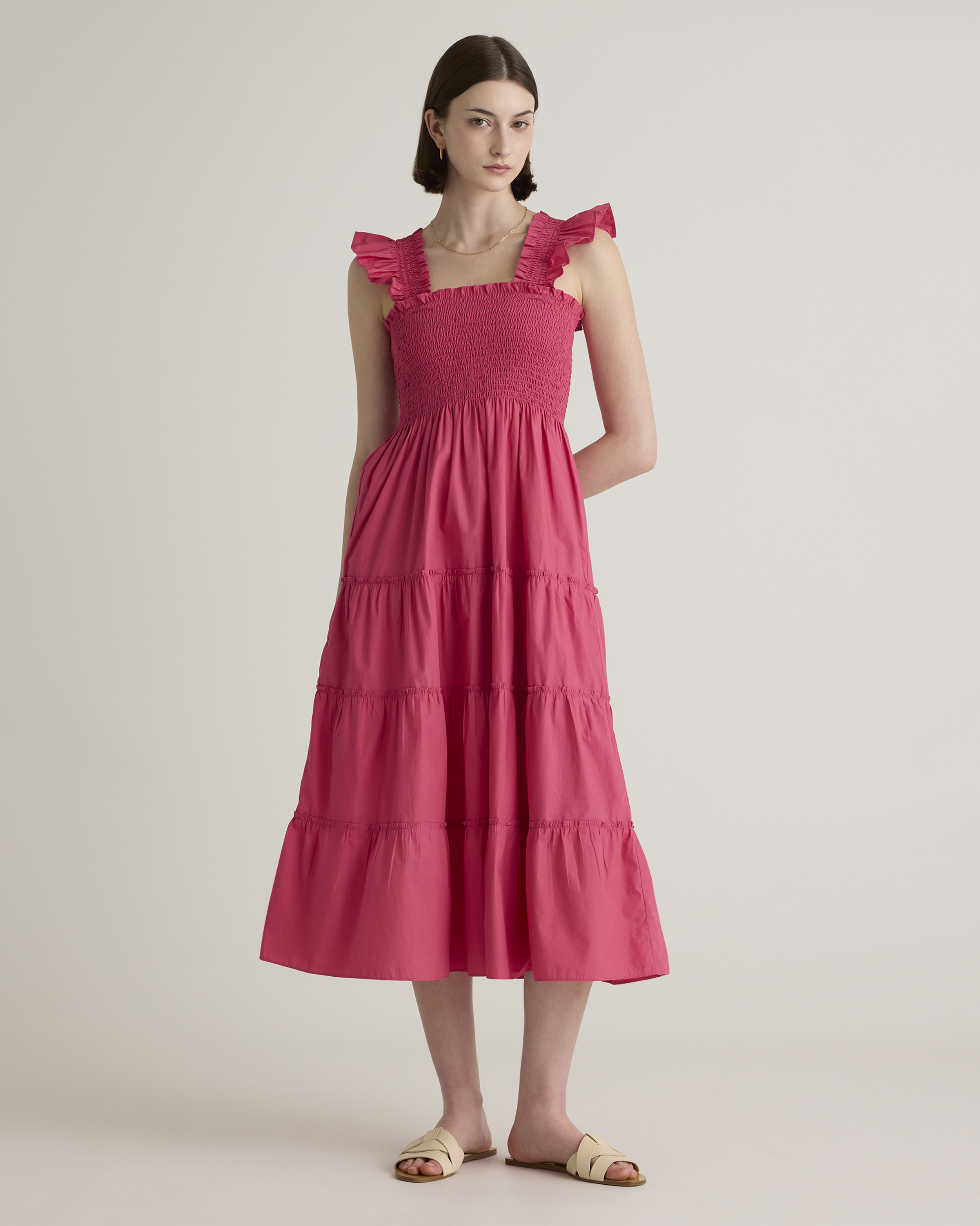 Shop Quince Women's Smocked Midi Dress In Lipstick Pink