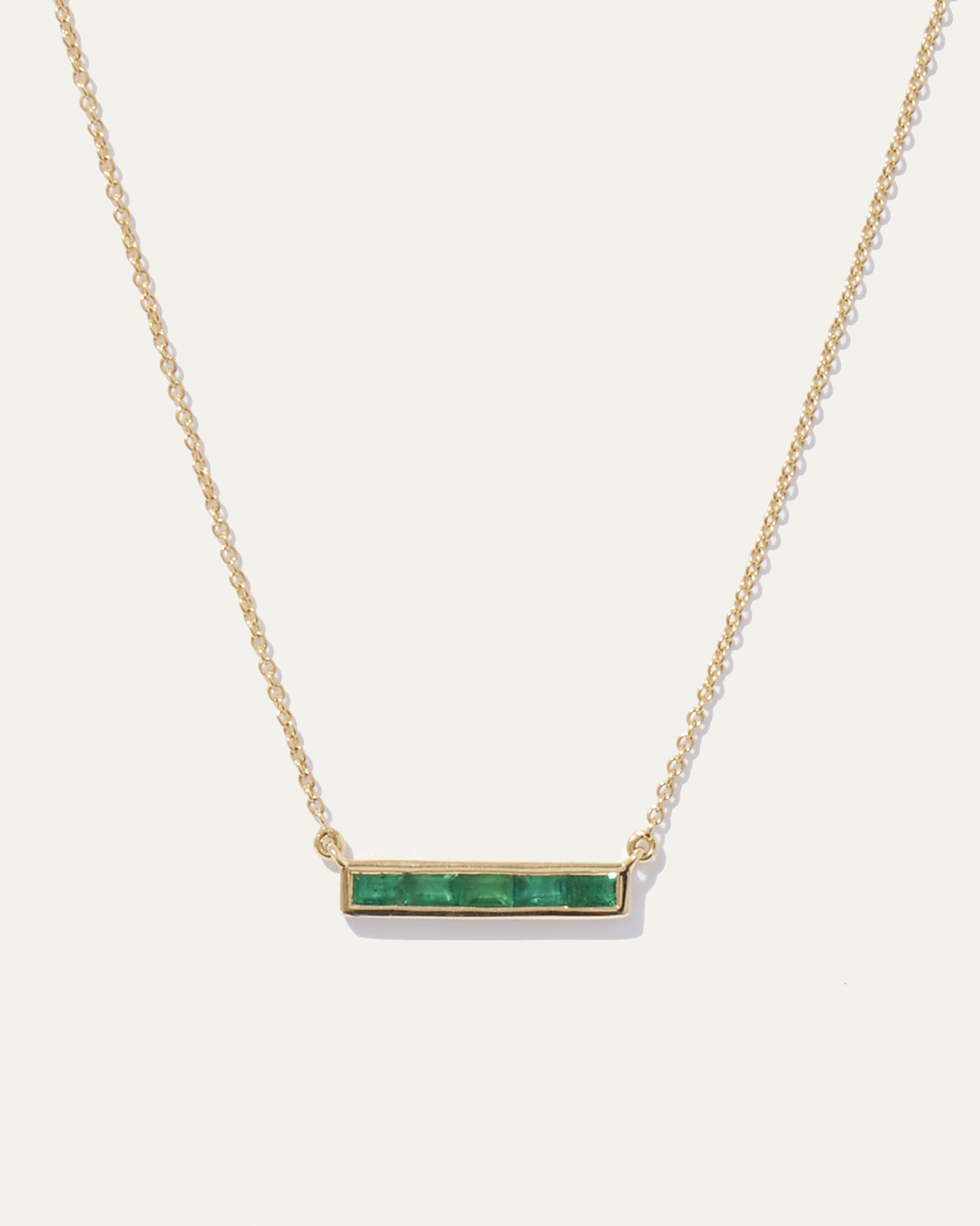 14K Gold East West Emerald Baguette Bar Necklace