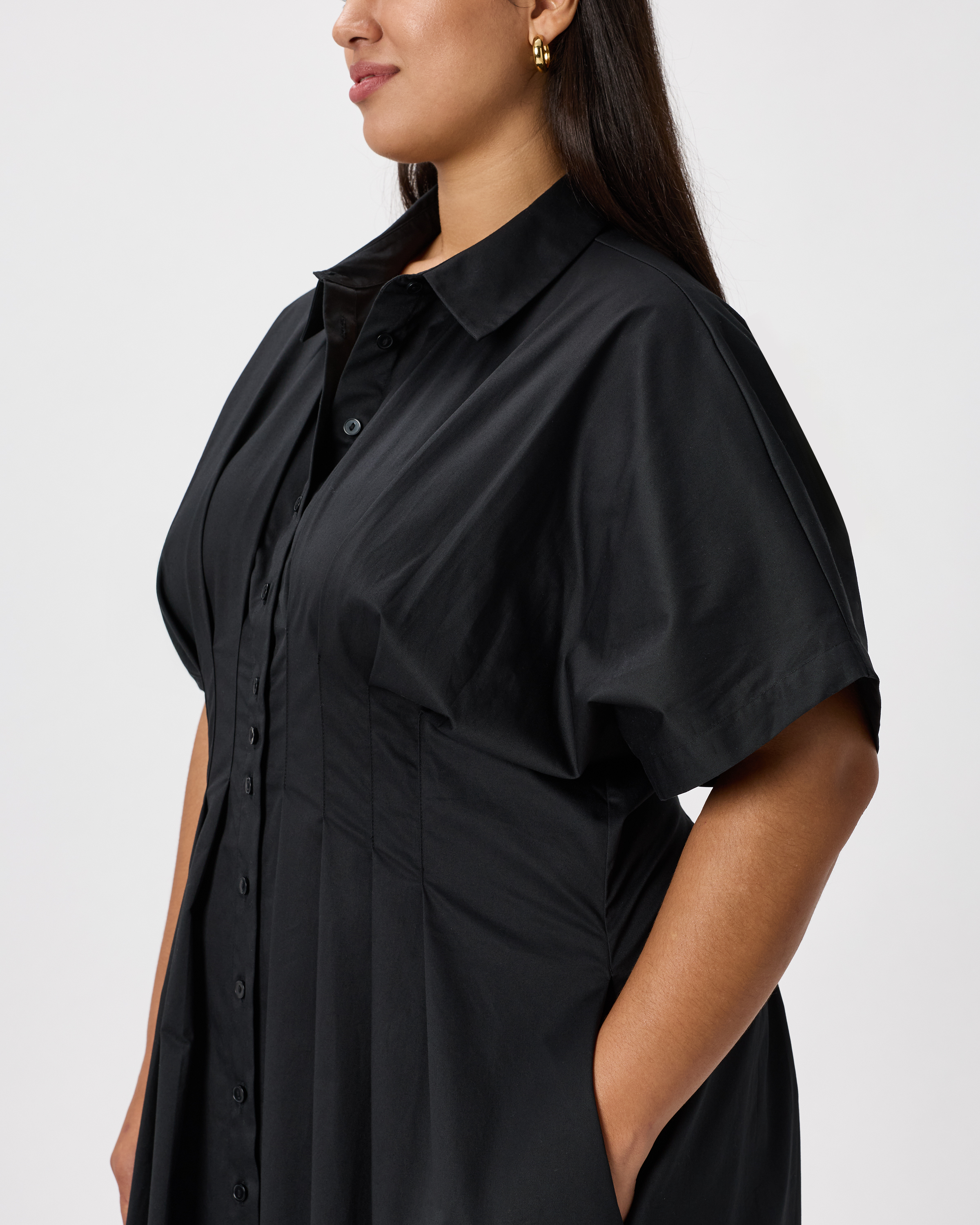 open lace back dress short sleeve pleated midi shirt dress 2821  Xiaolizi