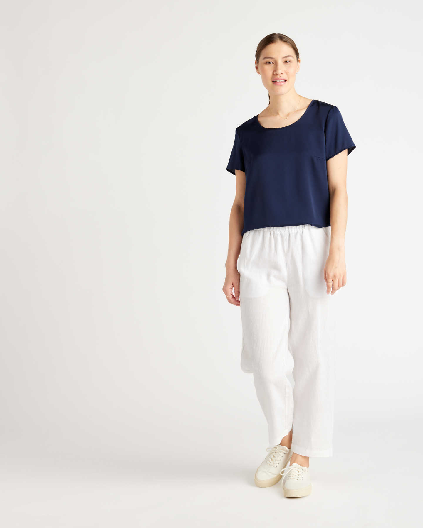 Washable Stretch Silk Tee - Navy - 6