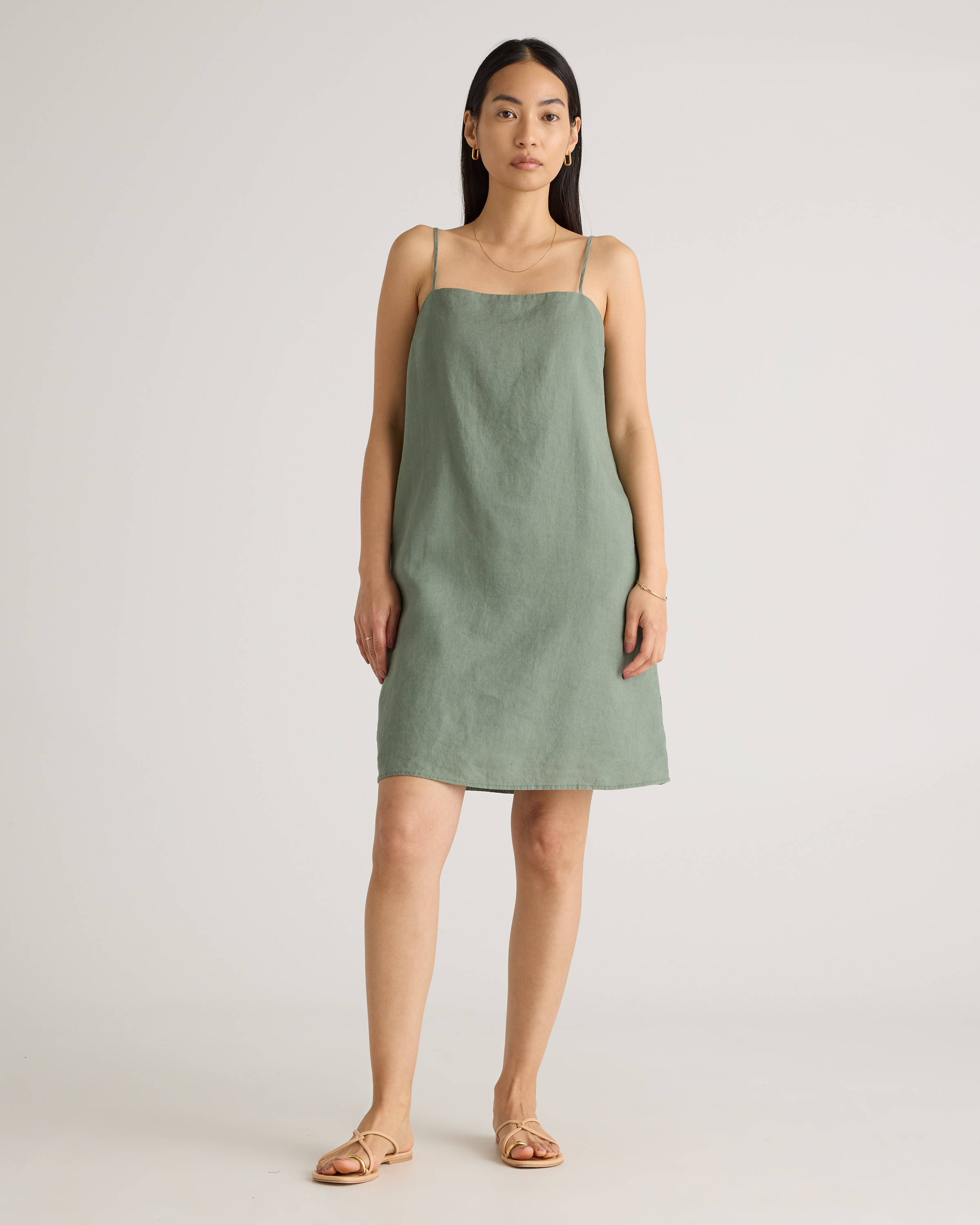 Shop Quince Women's 100% European Linen Spaghetti Strap Mini Dress In Light Cargo