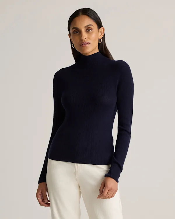 Featherweight Cashmere Ribbed Mockneck Sweater