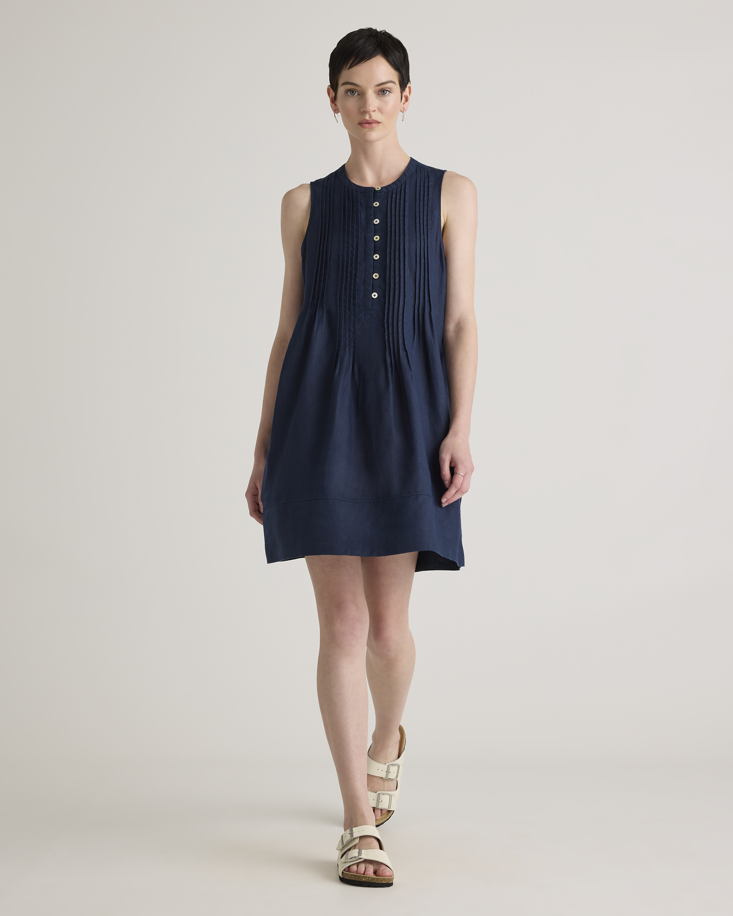 Shop Quince Women's 100% European Linen Sleeveless Swing Dress In Deep Navy