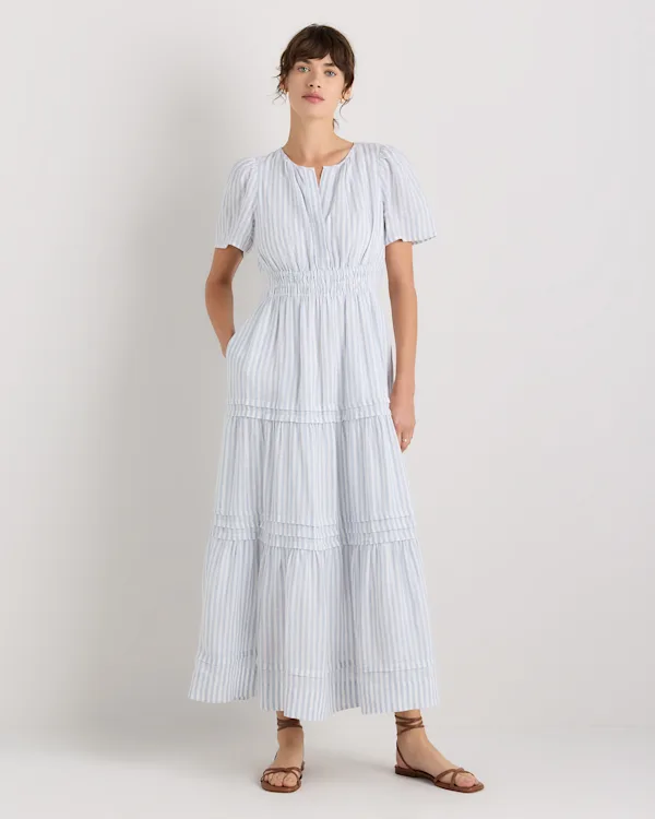 100% European Linen Tiered Maxi Dress