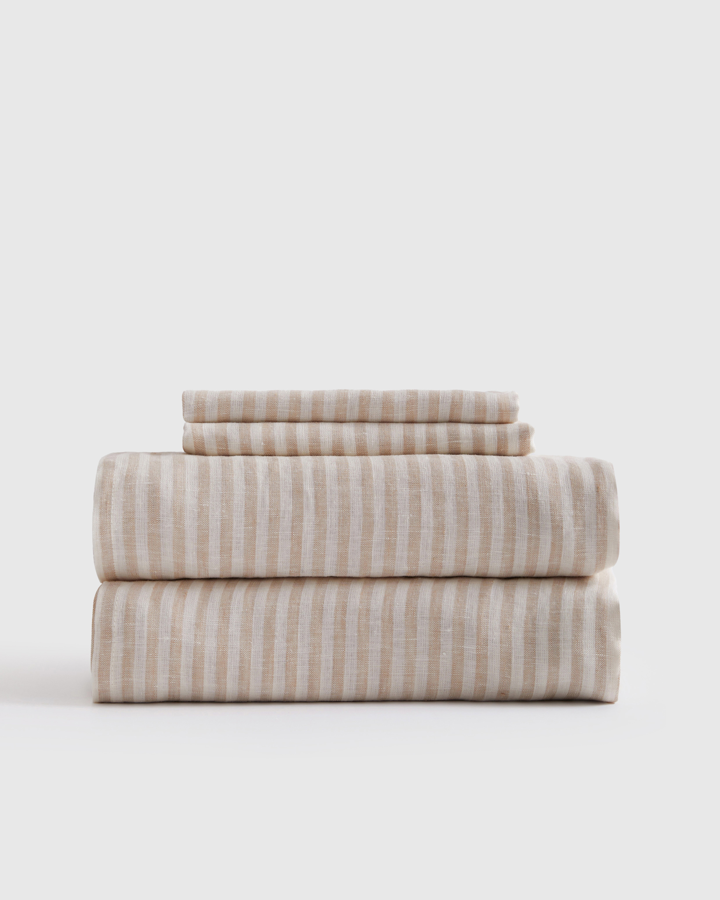 King - European Linen Stripe Sheet Set | Quince in Latte/White Stripe