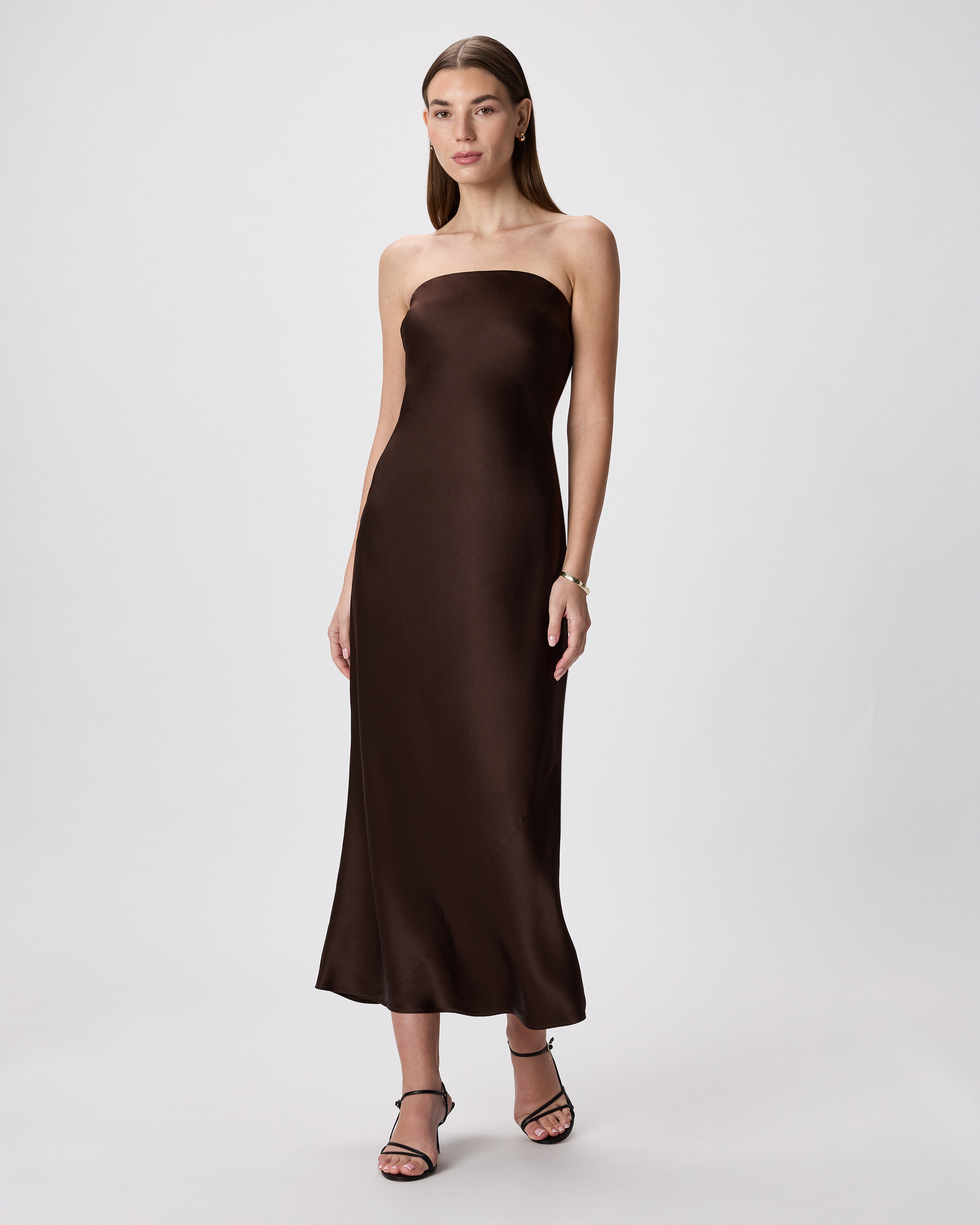 helaina midi dress strapless a line satin dress in navy Alianna Maxi Dress