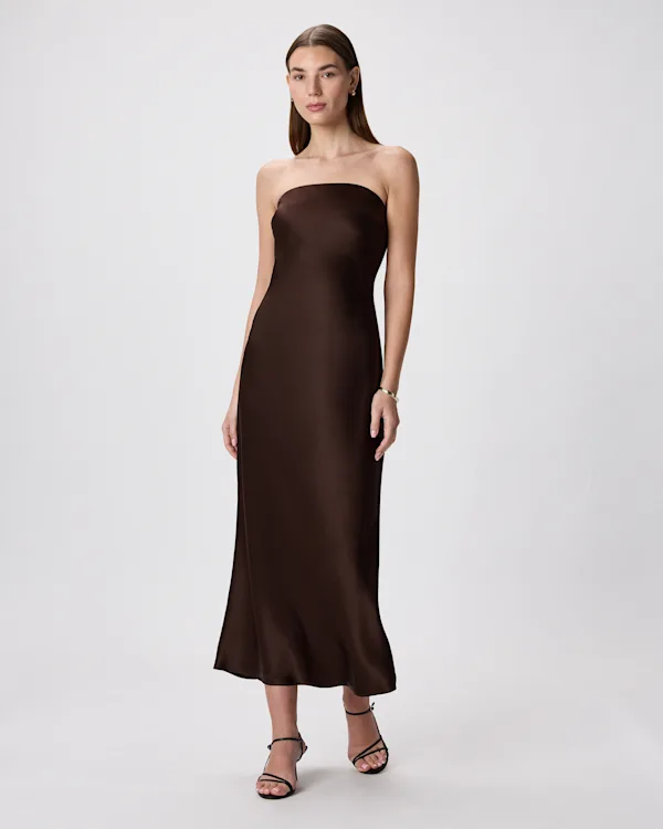 100% Washable Silk Strapless Midi Dress