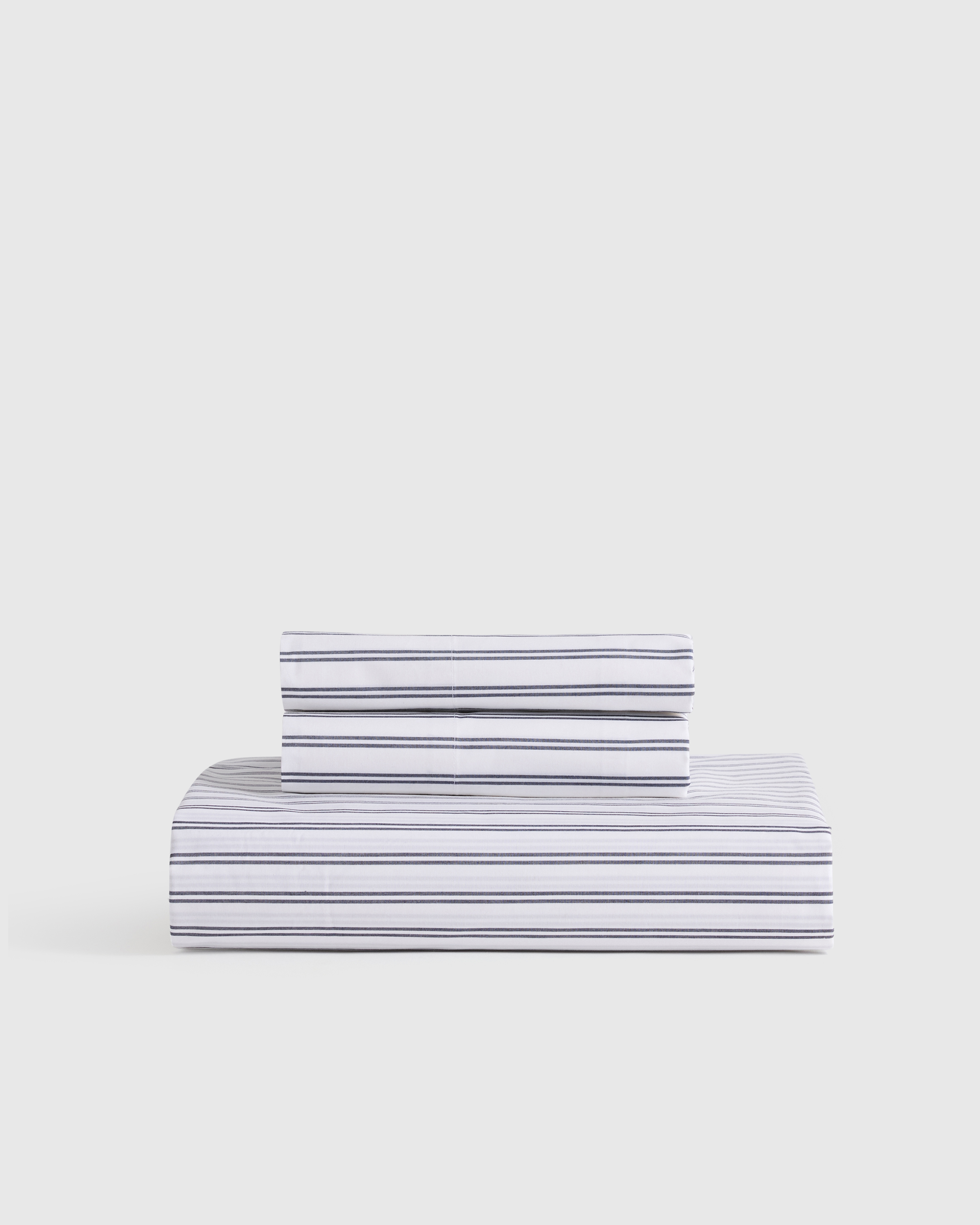 Classic Organic Percale Double Stripe Fitted Sheet Set in White/Mineral
