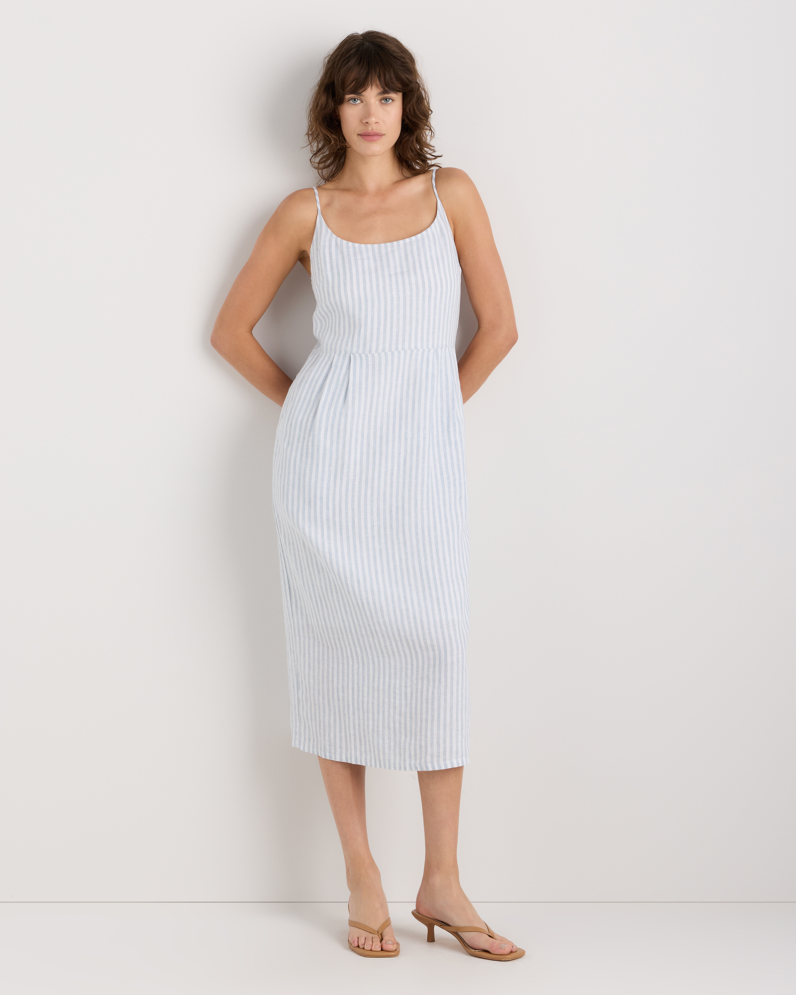 100% European Linen Scoop Neck Midi Dress