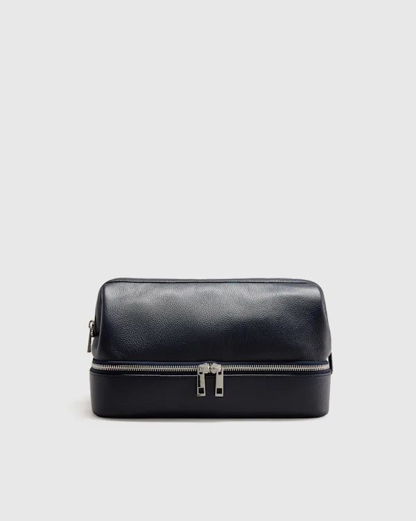 Italian Leather Dual Compartment Toiletry Bag