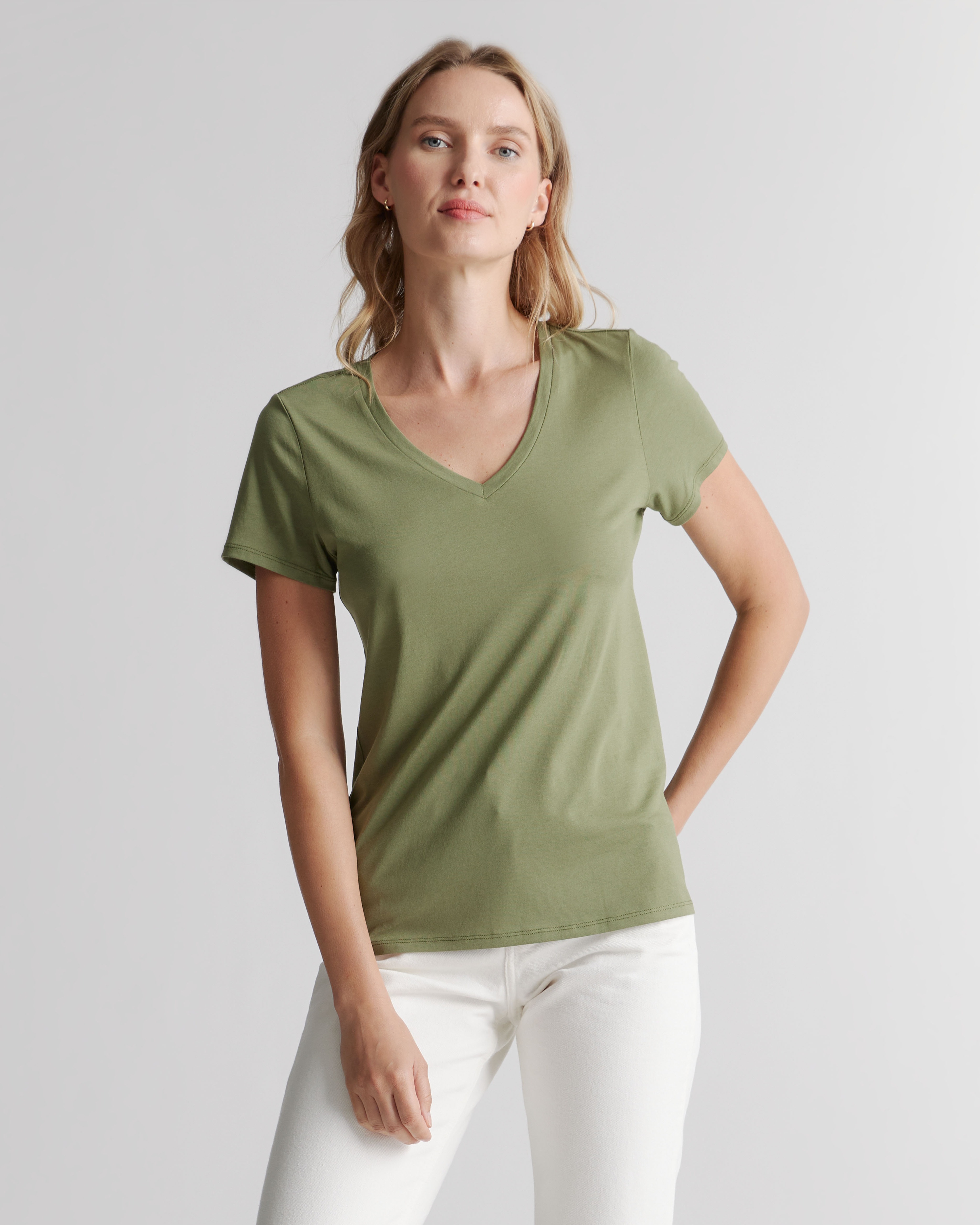 Quince Women's Cotton Modal V Neck T-shirt In Olive