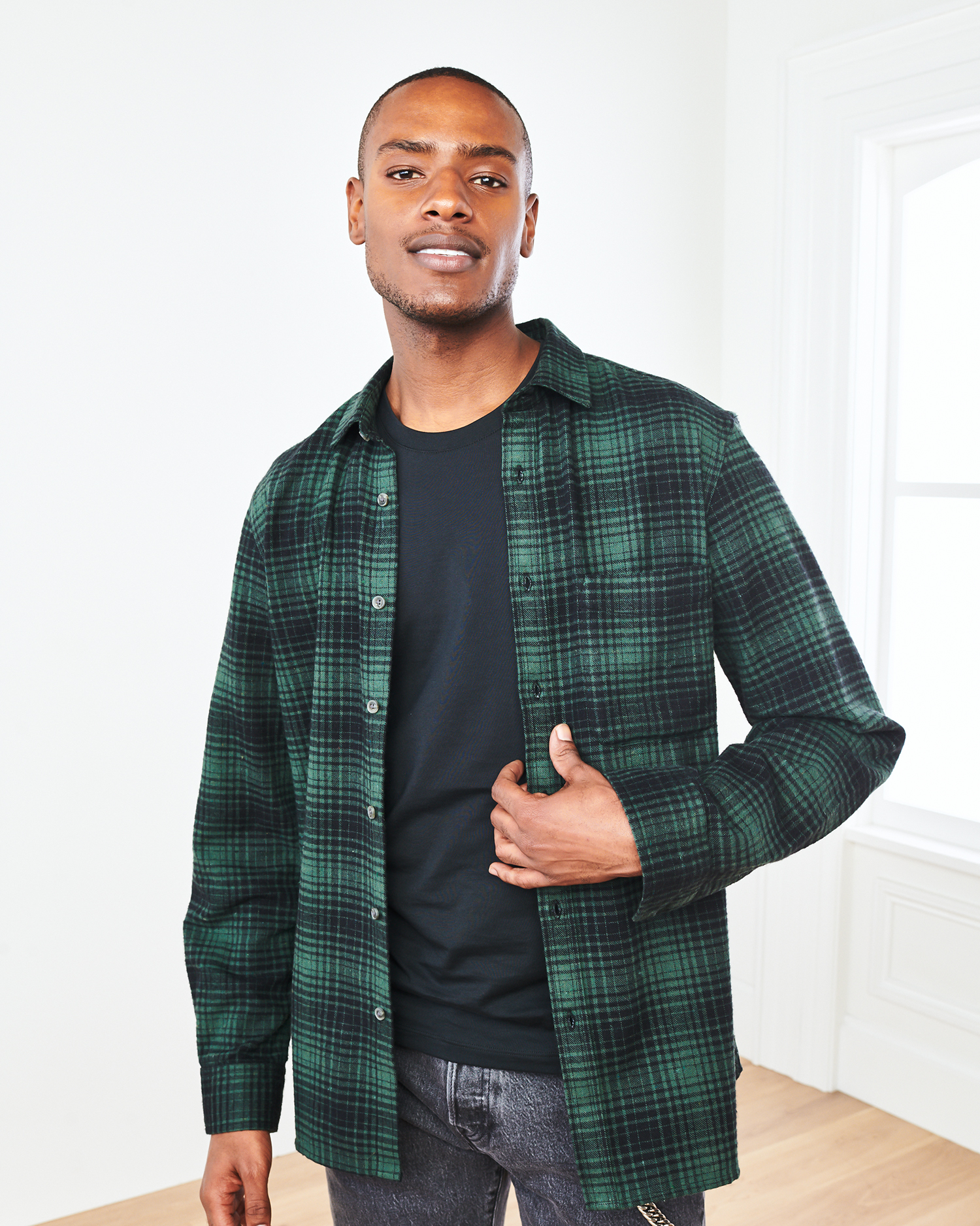 plaid green shirt