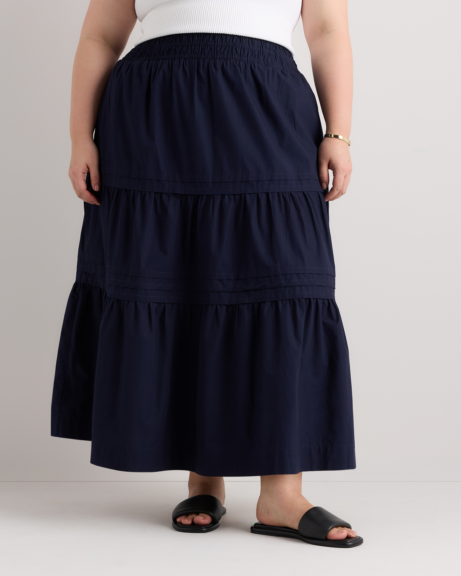 100% Organic Cotton Poplin Tiered Maxi Skirt