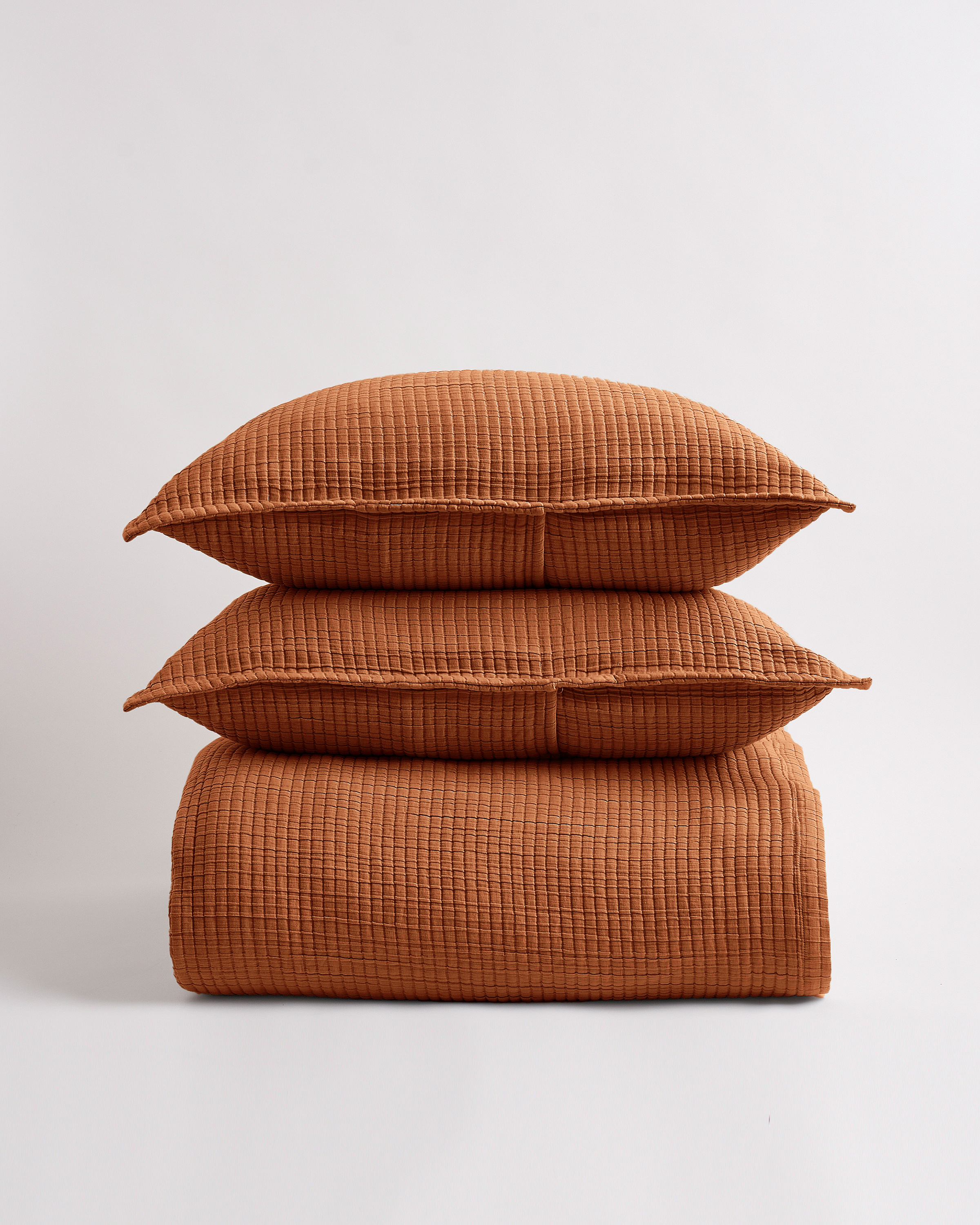 Quince Organic Ribbed Cotton Coverlet Set In Terracotta