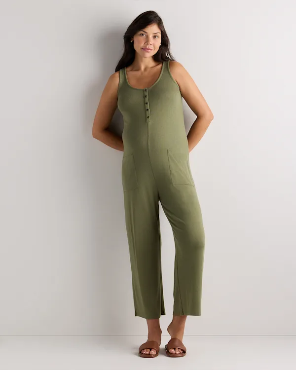Bamboo Rib Maternity Button Front Jumpsuit