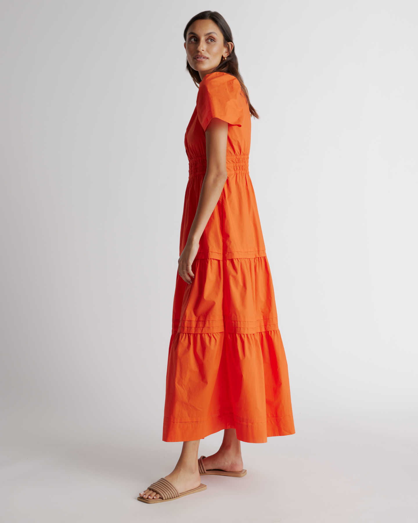 100% Organic Cotton Tiered Maxi Dress - Vermilion Red - 5 - Thumbnail
