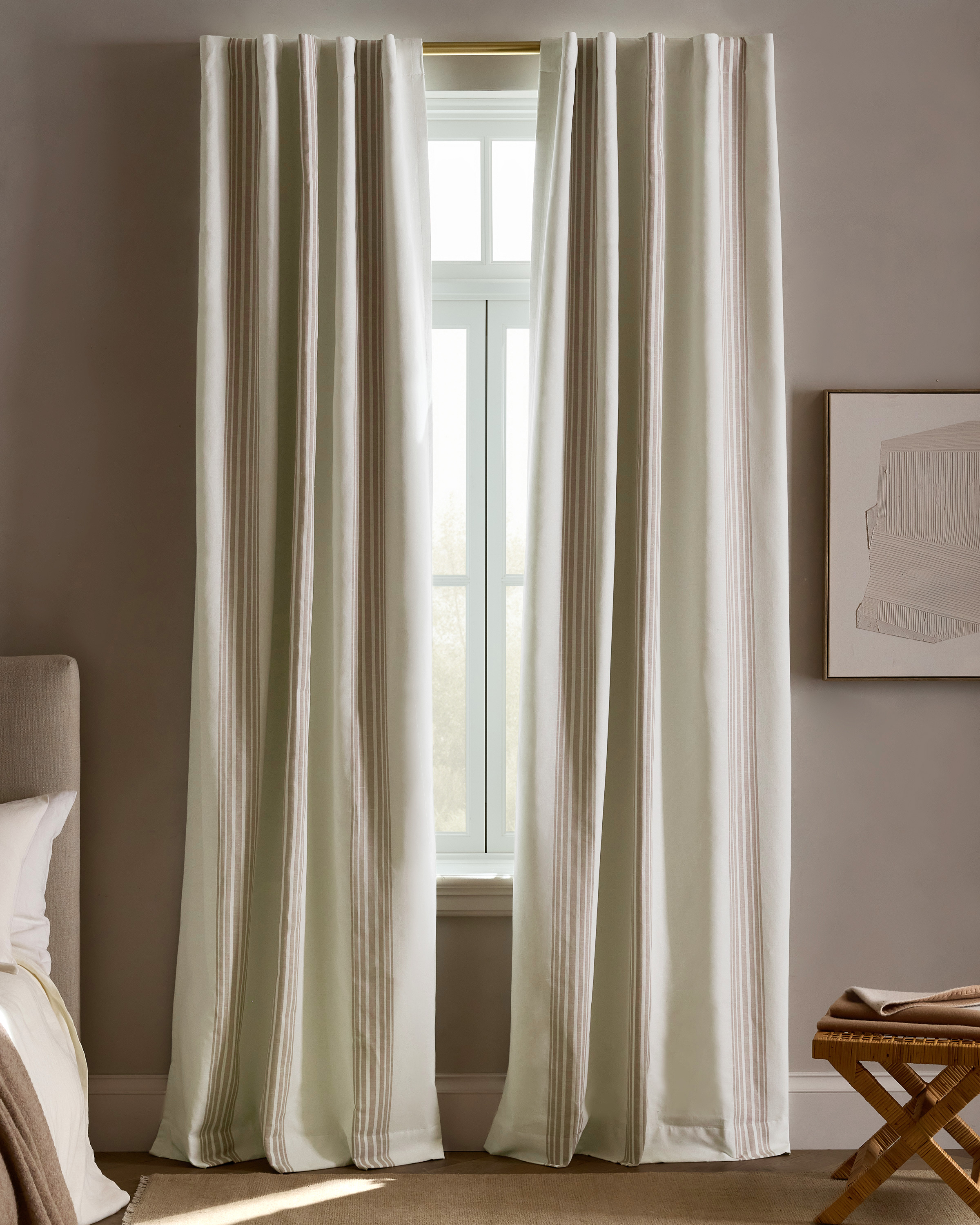 Coastal Stripe Linen Cotton True Blackout Curtain - Single Panel