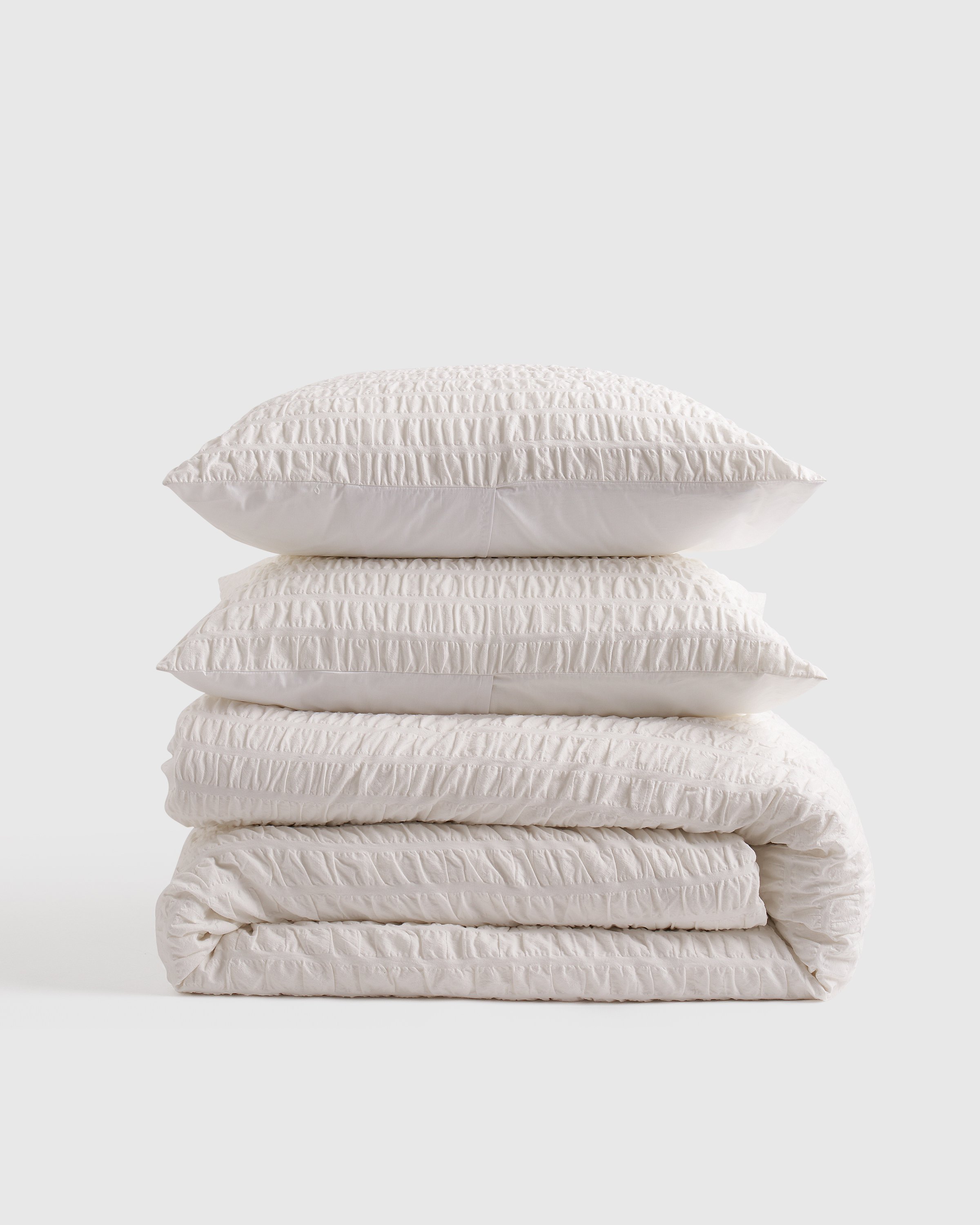 White Organic Textured Stripe Duvet Cover Set- King