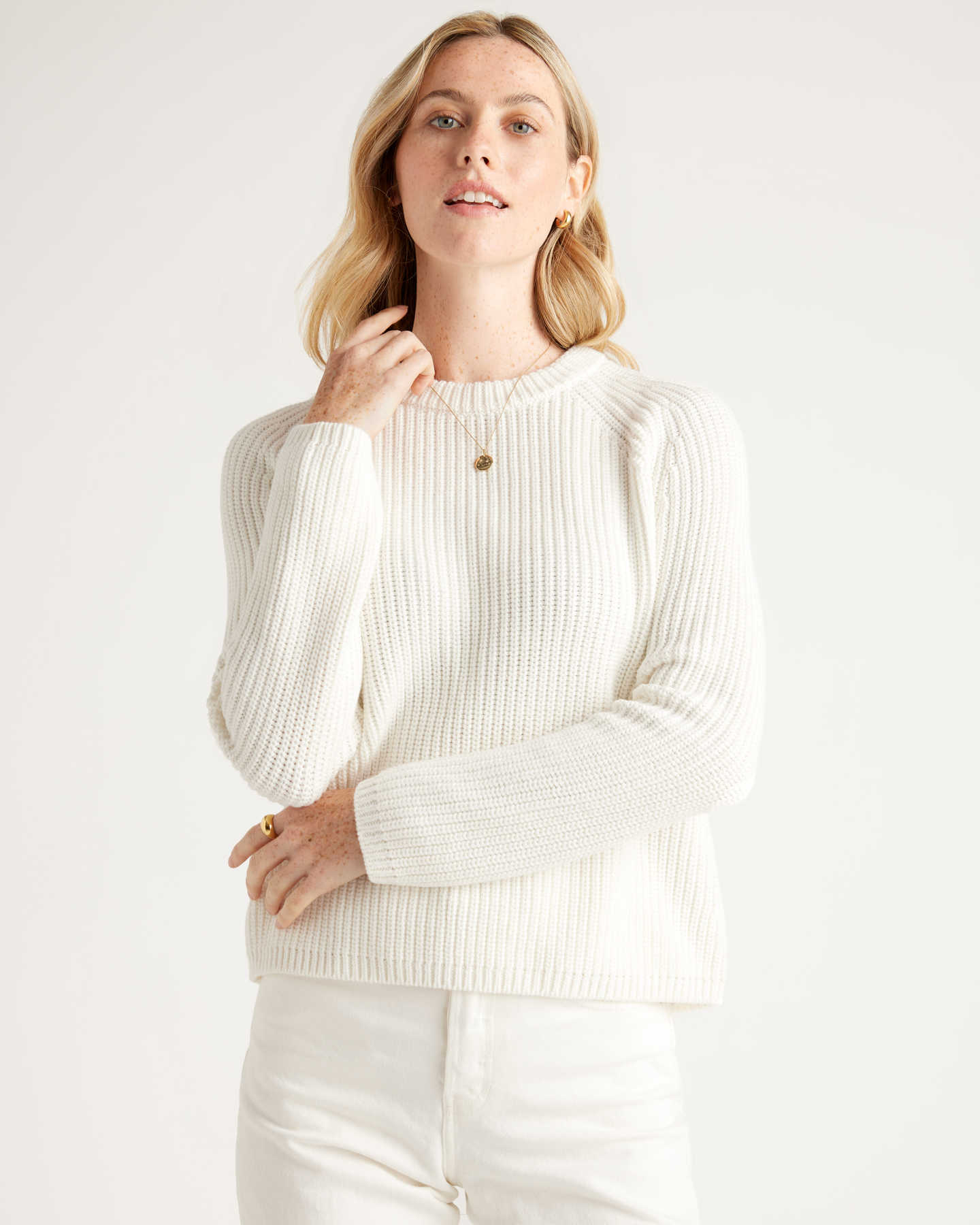 100% Organic Cotton Fisherman Crew Sweater - Ivory
