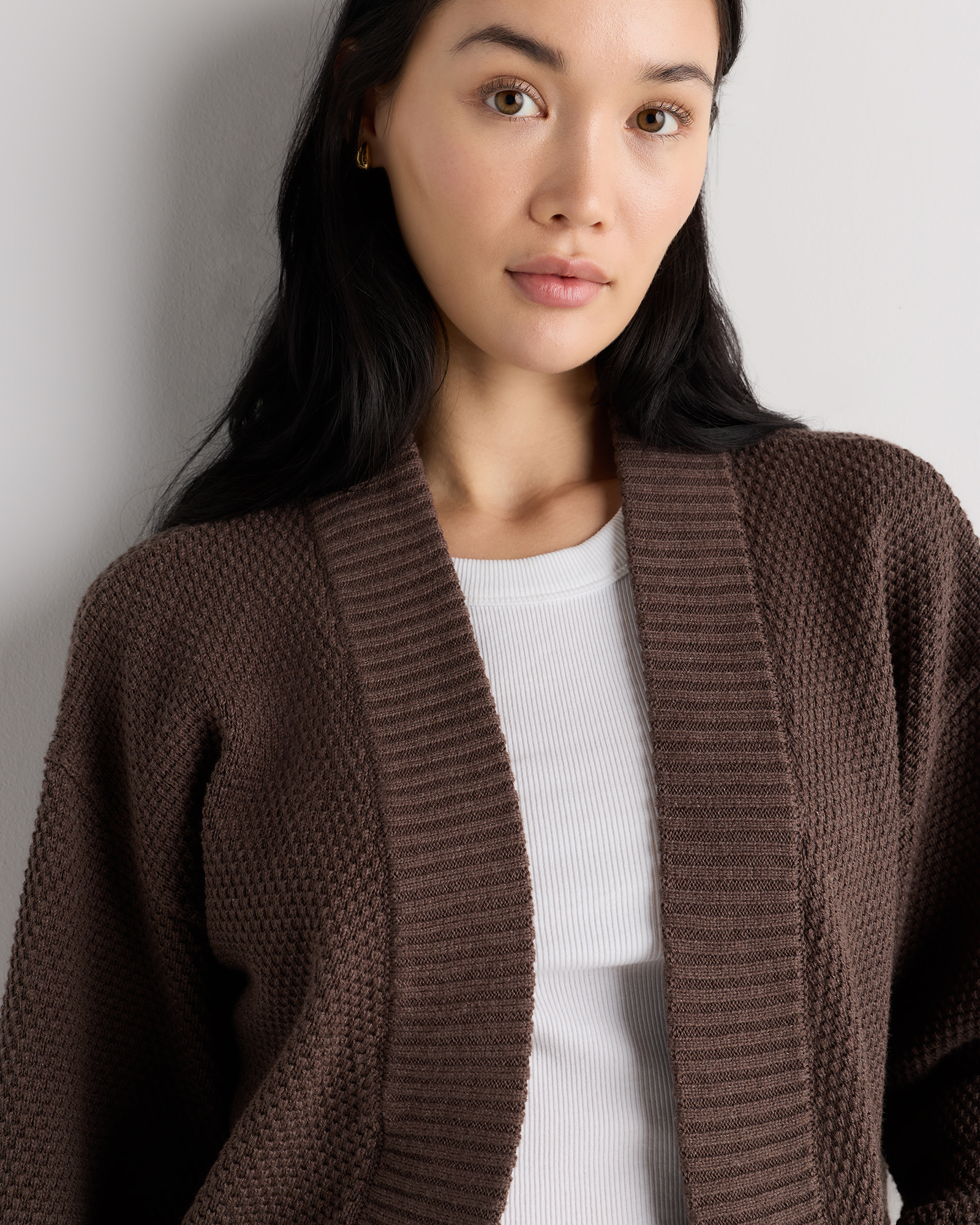 100% Organic Cotton Waffle Stitch Open Cardigan - thumbnail 10