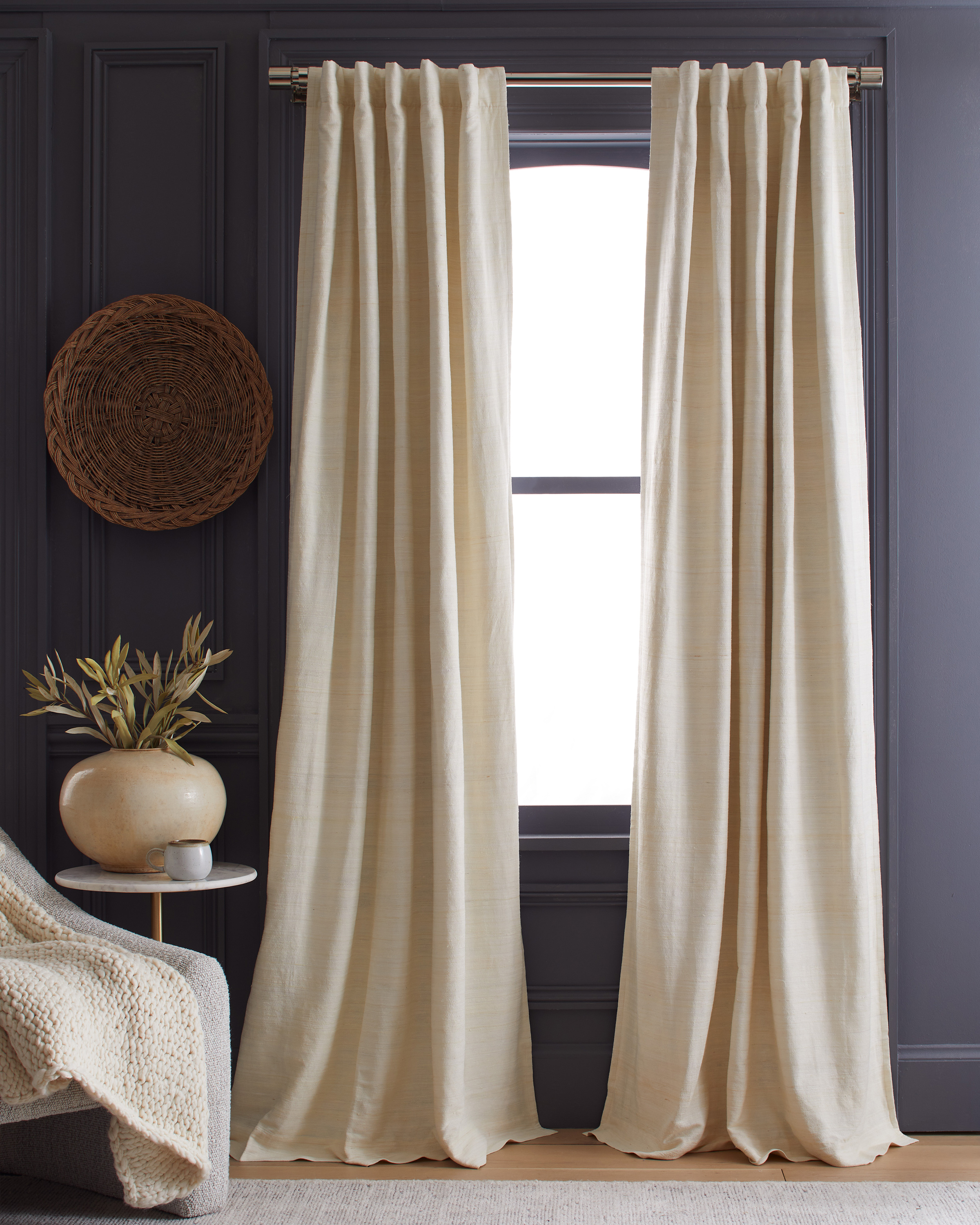 Quince Raw Silk Blackout Curtain In Ivory