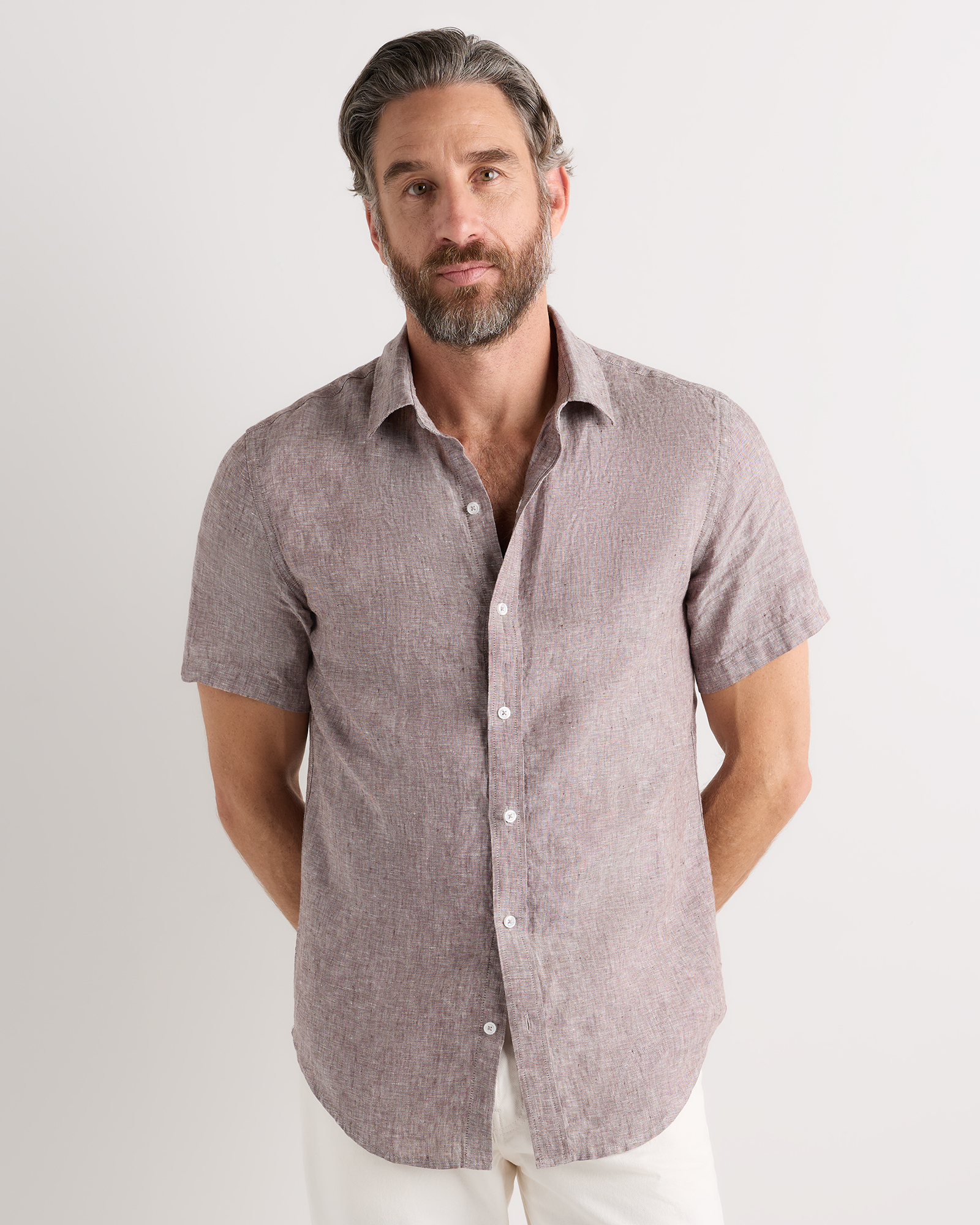 Men's 100% European Linen Short Sleeve Shirt in Deep Navy