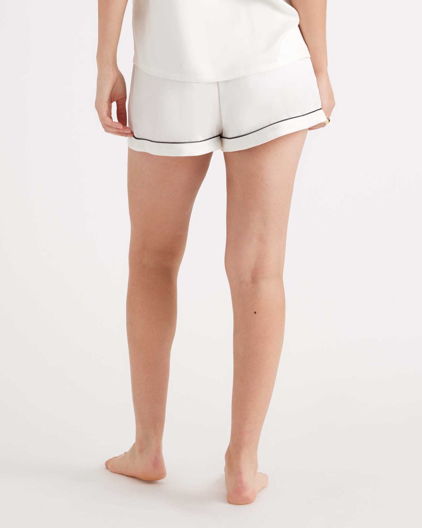 100% Washable Silk Pajama Short with Piping - Ivory - 5 - Thumbnail